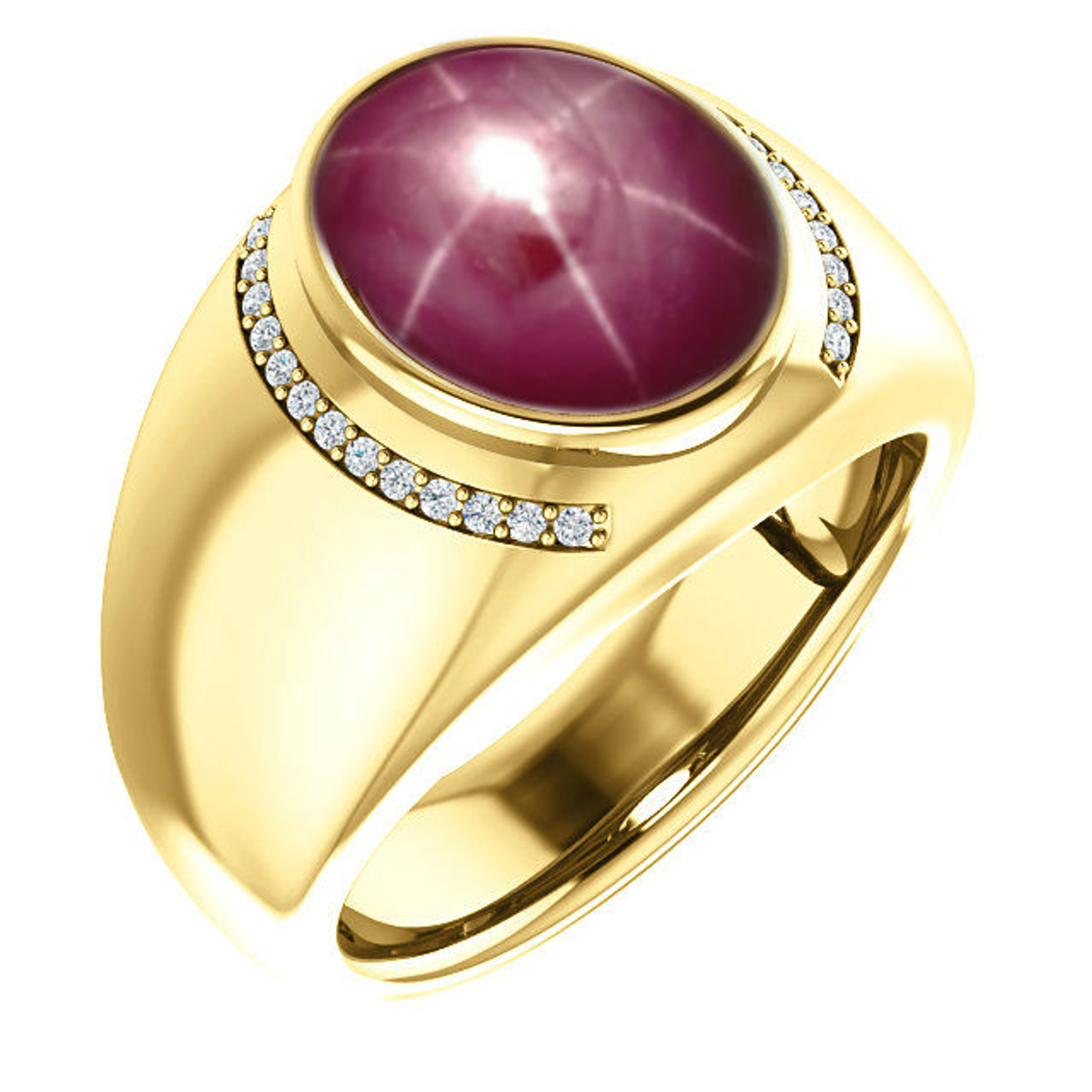 14k Yellow Gold Men's Genuine Cabochon  Ruby Star Diamond Ring 7.0 Ctw. 14k Yellow Gold Men's Genuine Cabochon  Ruby Star Diamond Ring 7.0 Ctw.