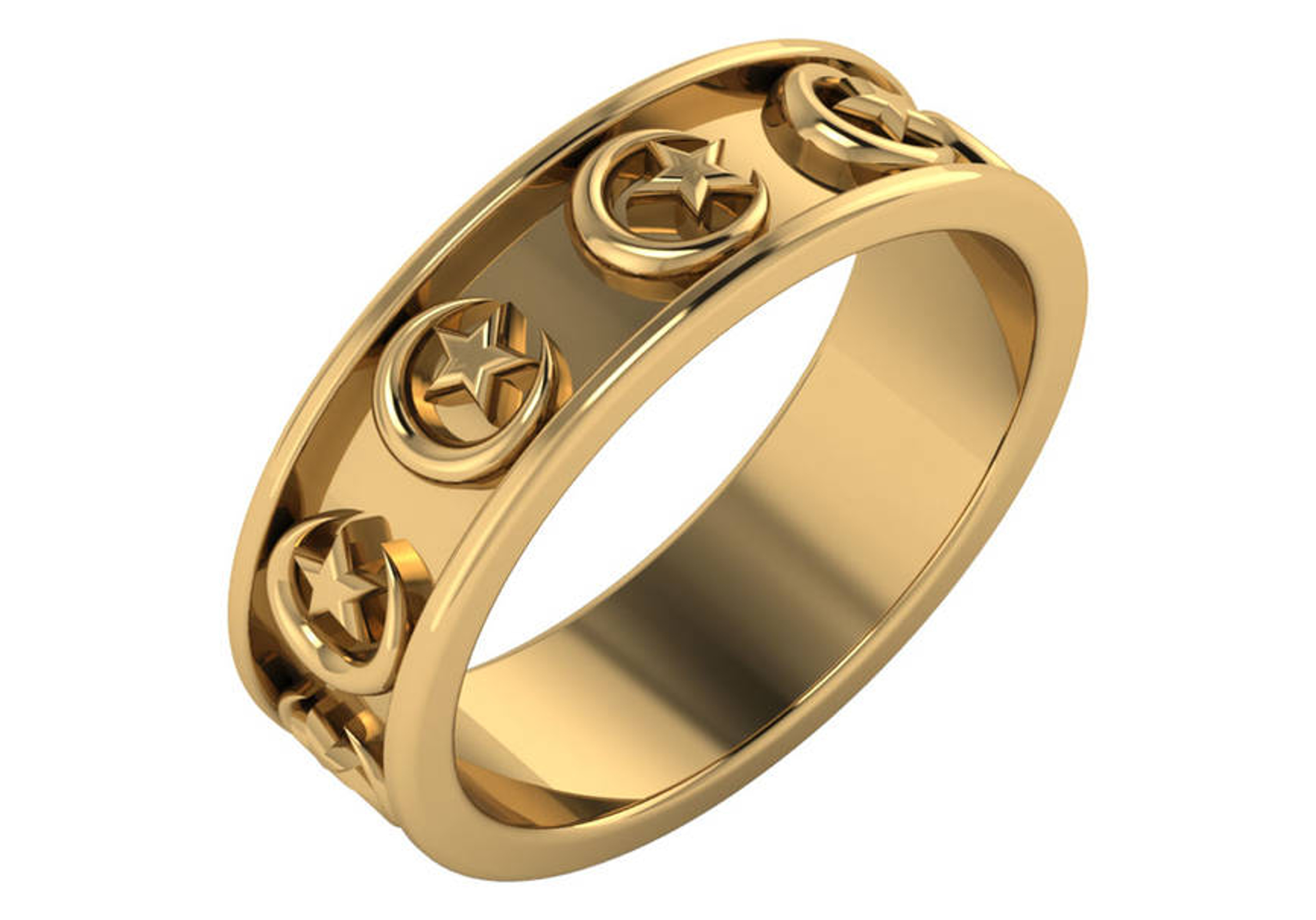 14k Yellow Gold 6.0mm Crescent Moon and Star (Islam) Eternity Band 14k Yellow Gold 6.0mm Crescent Moon and Star (Islam) Eternity Band