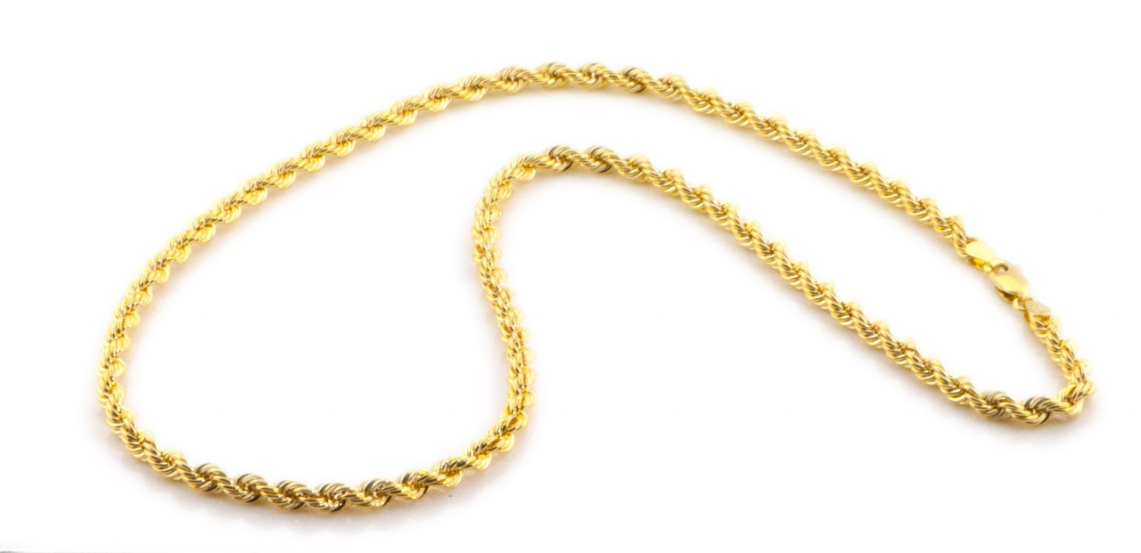 14K Yellow Gold 7mm Hollow Rope Chain 20 Inches