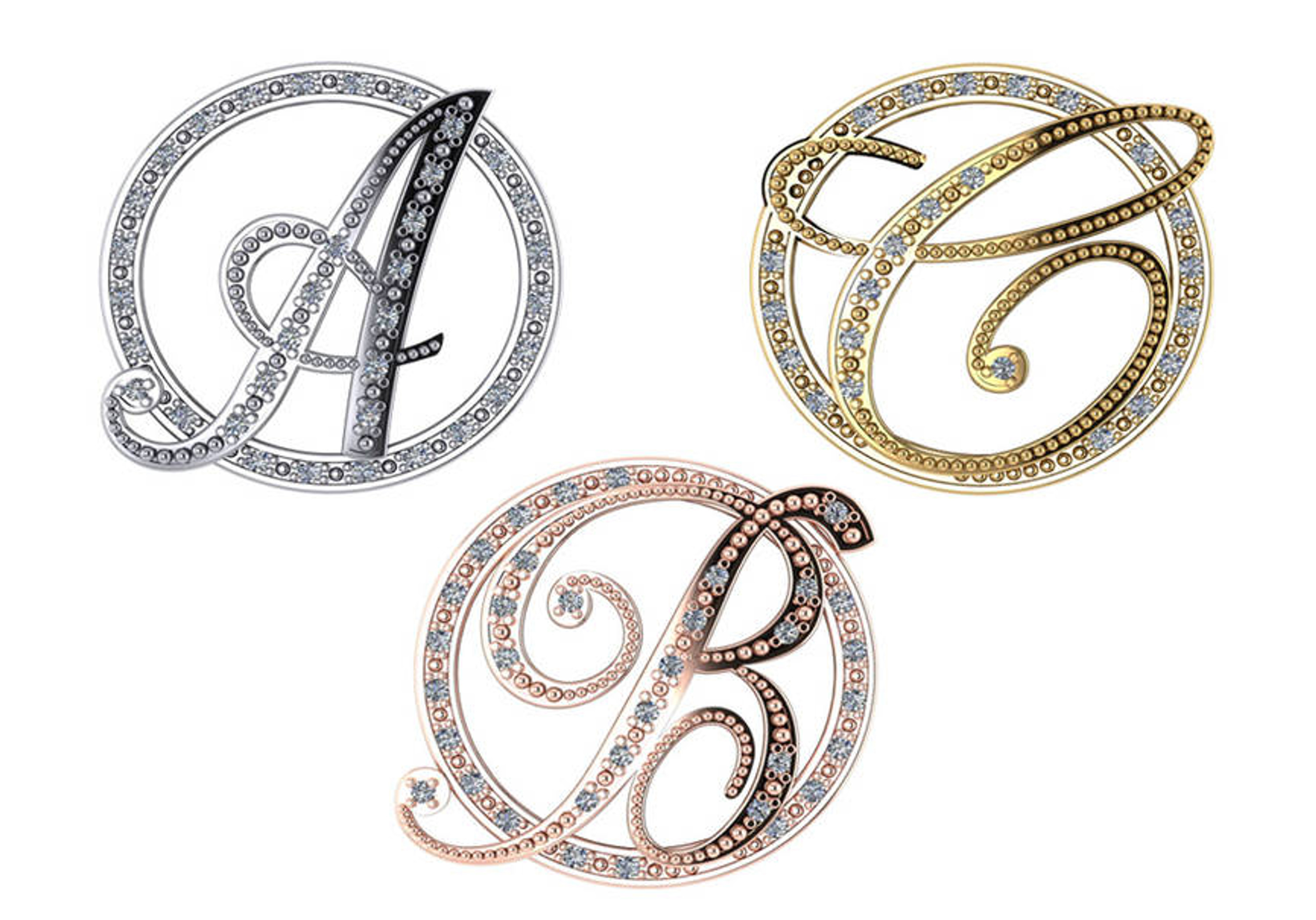 14k Gold 1 Inch 1/4 Ctw Diamond Initial  Pendant 14k Gold 1 Inch 1/4 Ctw Diamond Initial  Pendant