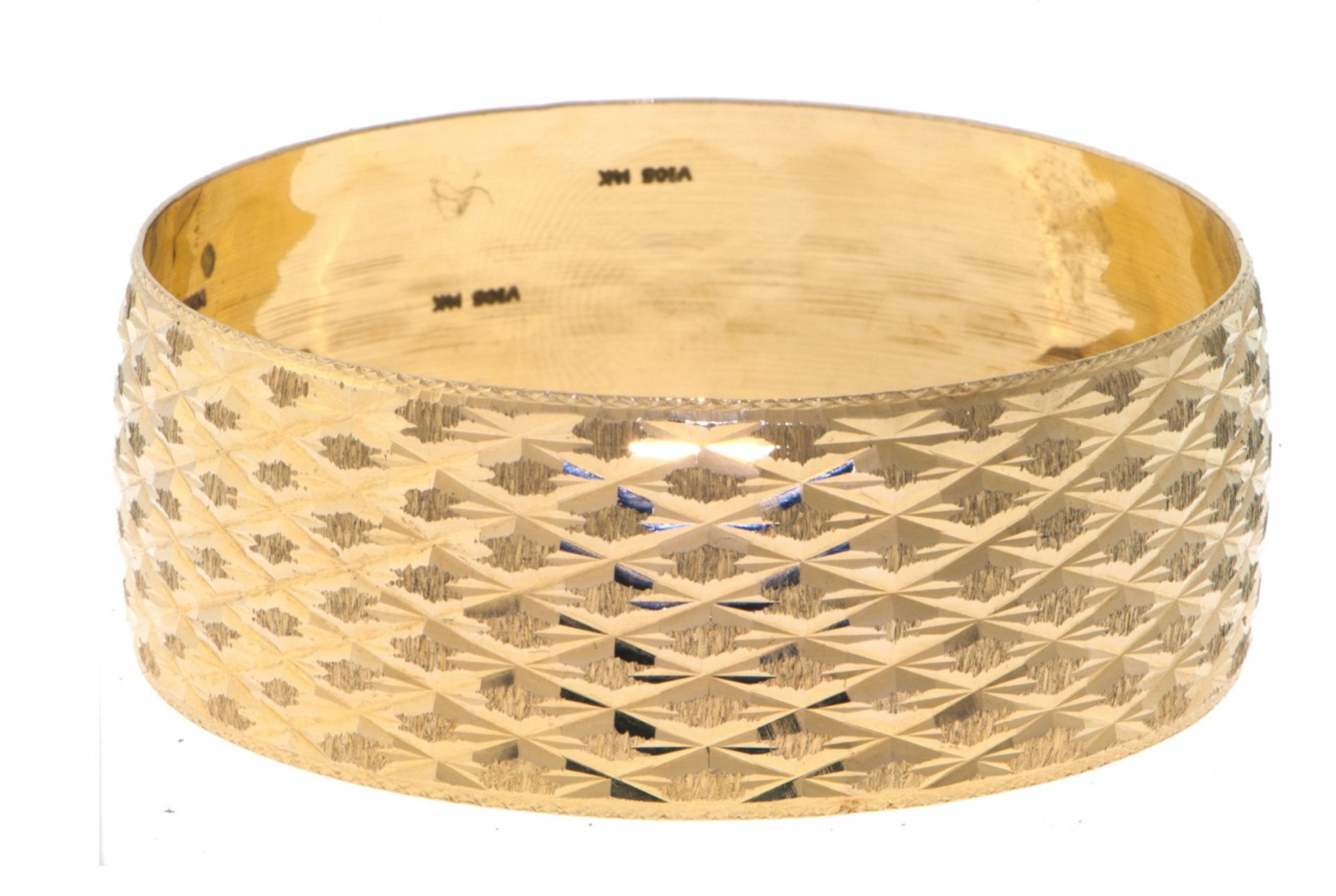 14k Gold 23mm Wide Star Pattern Slip-on Solid Bangle 7 Inches 14k Gold 23mm Wide Star Pattern Slip-on Solid Bangle 7 Inches