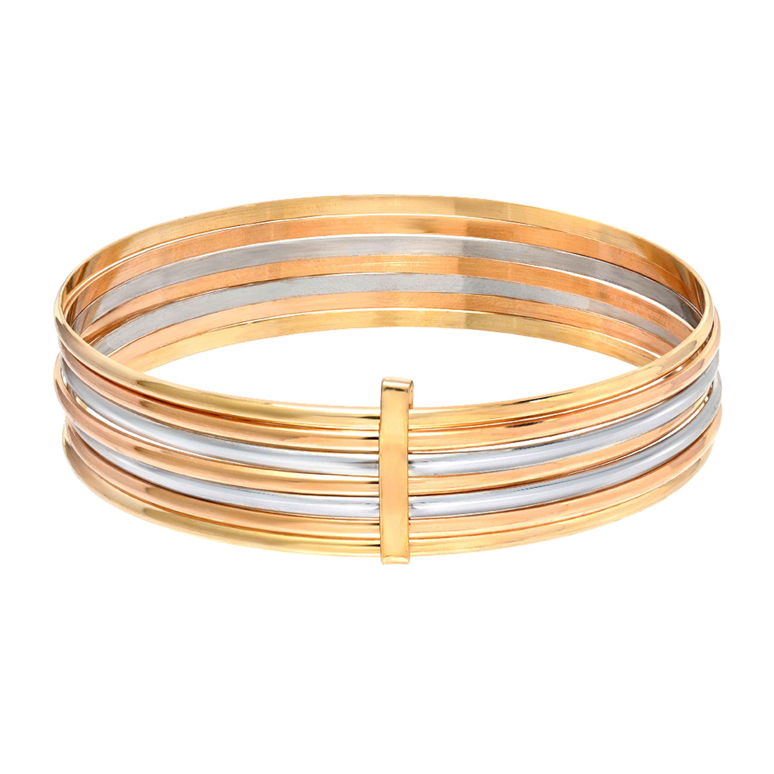 14k Tri-Color Gold 7 Day (Semanario) High Polished slip-on Solid Bangles 7.0" 14k Tri-Color Gold 7 Day (Semanario) High Polished slip-on Solid Bangles 7.0"