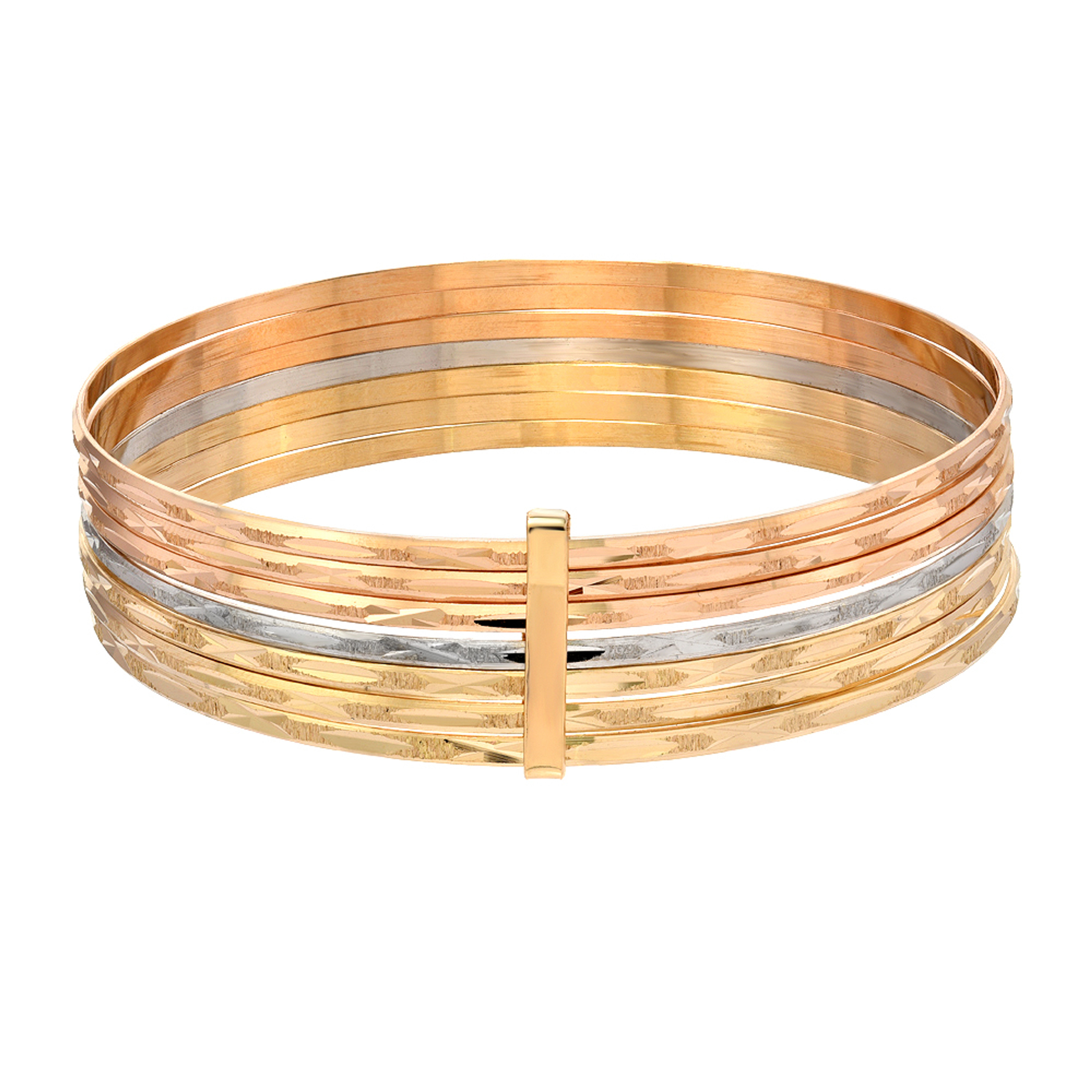 14k Tri-Color Gold 7 Day (Semanario) Star Design slip-on Solid Bangles 7.0" 14k Tri-Color Gold 7 Day (Semanario) Star Design slip-on Solid Bangles 7.0"