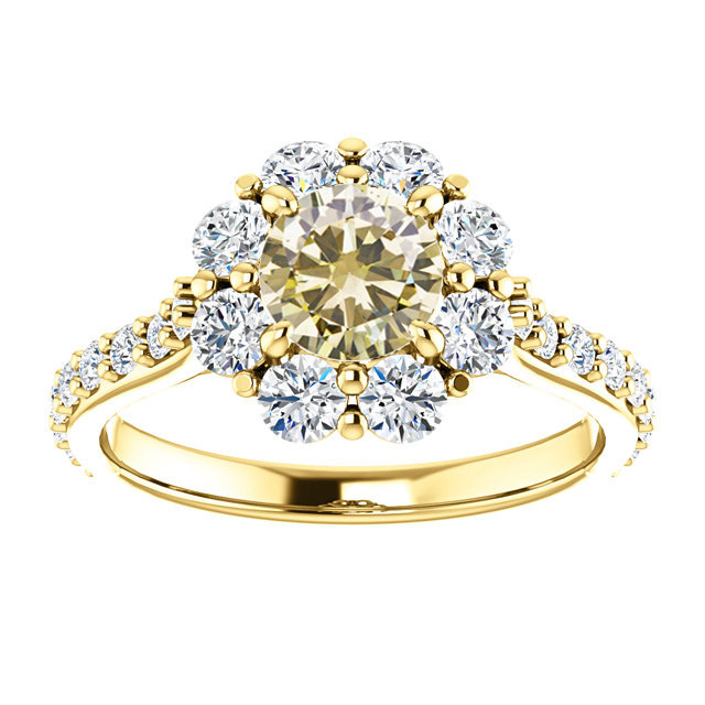 14k Yellow Gold Champagne Diamond  Round Halo Engagement Ring 2.00ctw