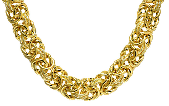 dino13✾14kgf 14k Gold 13mm (1/2 inch) Byzantine Necklace 16 Inches | SARRAF.COM