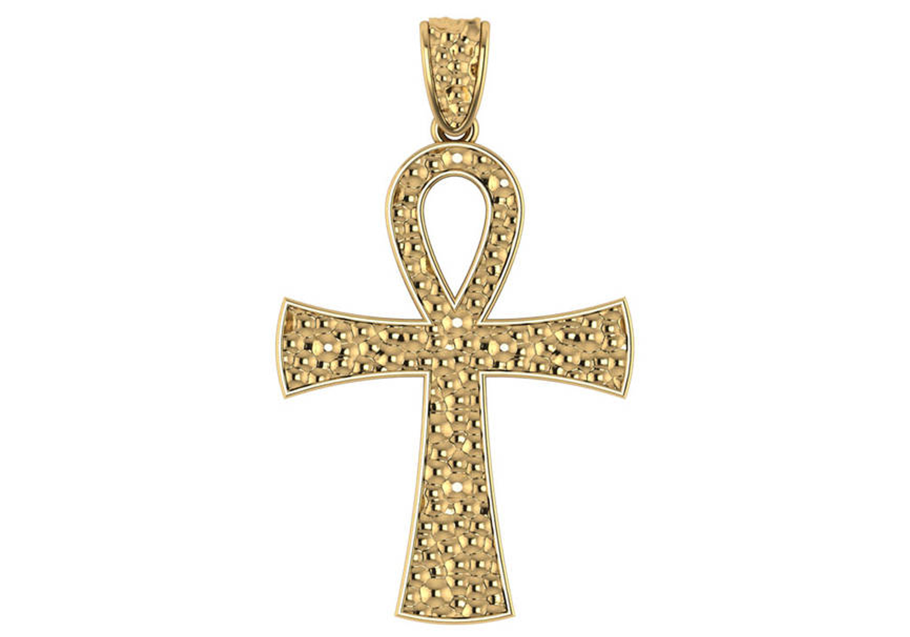 14k Yellow Gold 68mm x 38mm Nugget Ankh Cross Pendant 14k Yellow Gold 68mm x 38mm Nugget Ankh Cross Pendant