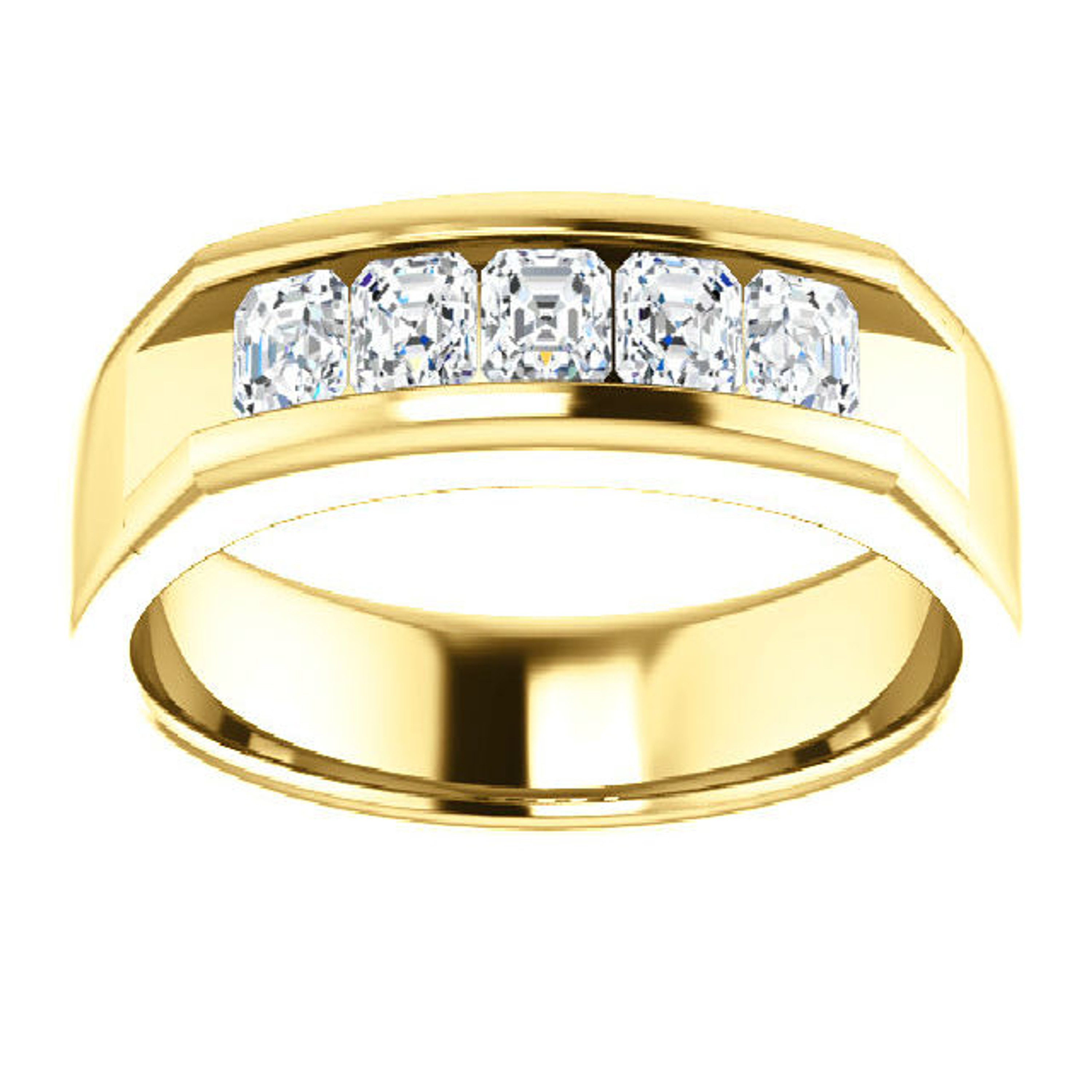 18K Yellow Gold 5 Asscher Cut Diamond Ring Band 2.50 ctw 18K Yellow Gold 5 Asscher Cut Diamond Ring Band 2.50 ctw