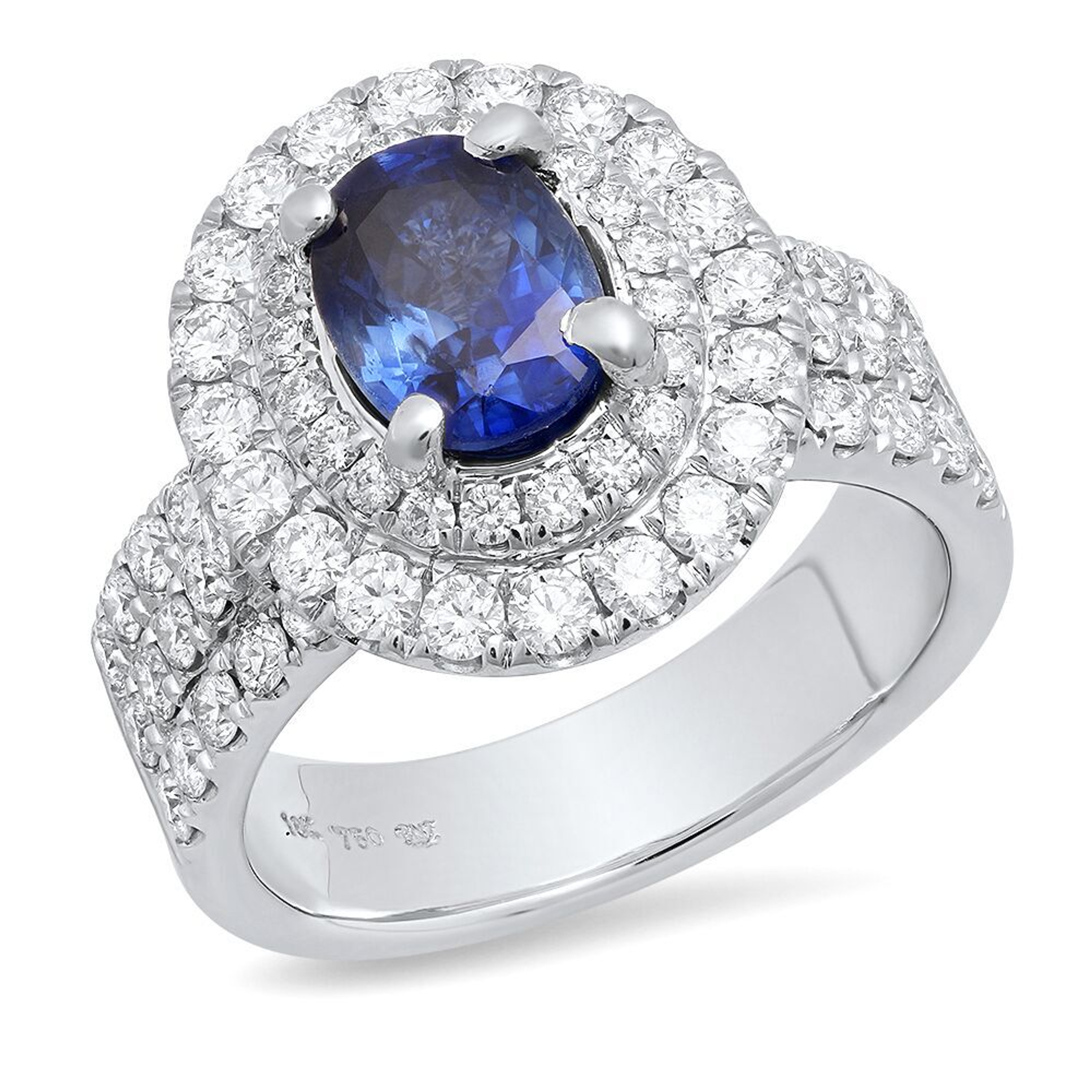 18k White Gold 1.50 Ct Halo Diamond Blue Sapphire Ring 7.0mm x 5.00mm 18k White Gold 1.50 Ct Halo Diamond Blue Sapphire Ring 7.0mm x 5.00mm
