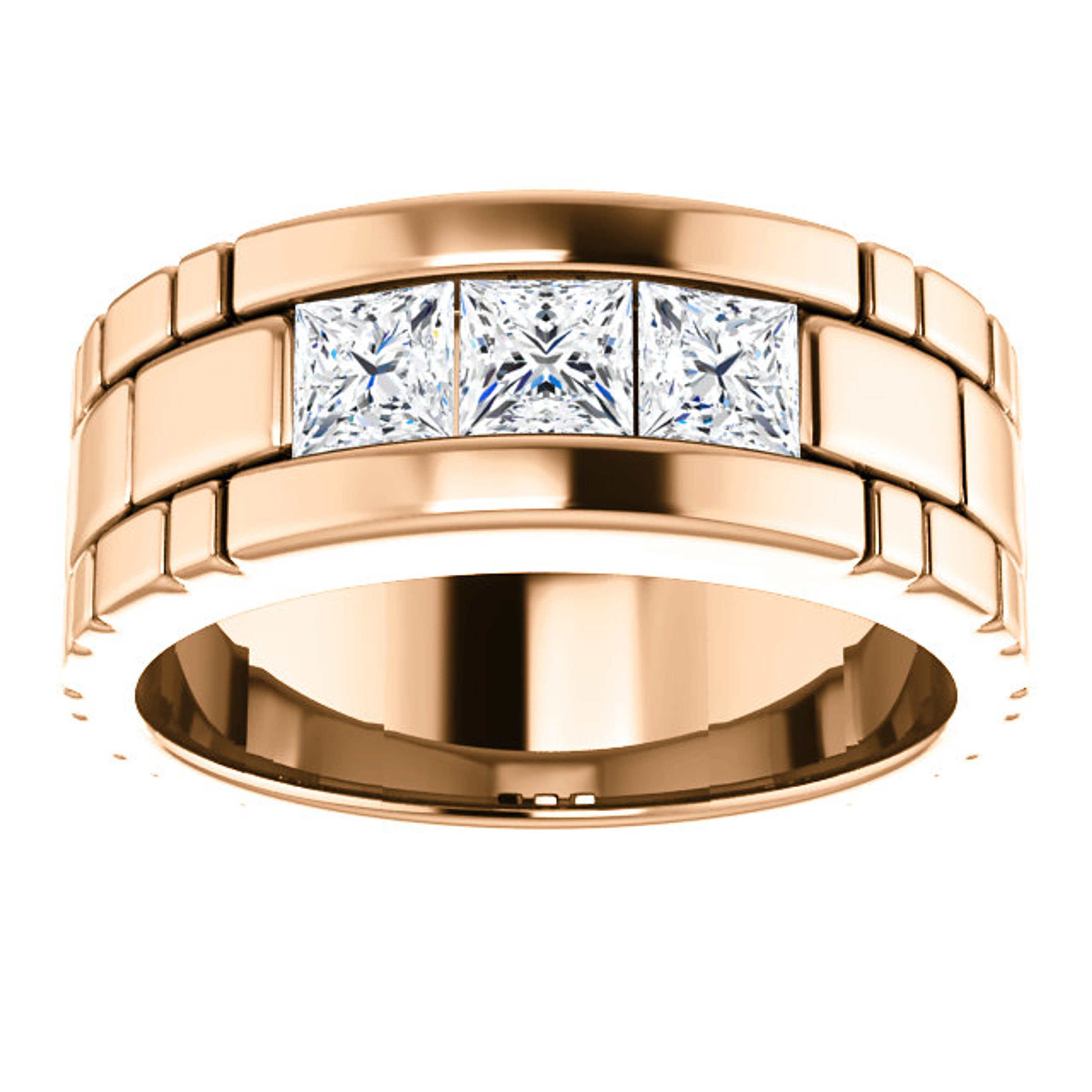 14k Rose gold 1.50 ctw Princess cut Diamond Men's Band 8.3mm 14k Rose gold 1.50 ctw Princess cut Diamond Men's Band 8.3mm