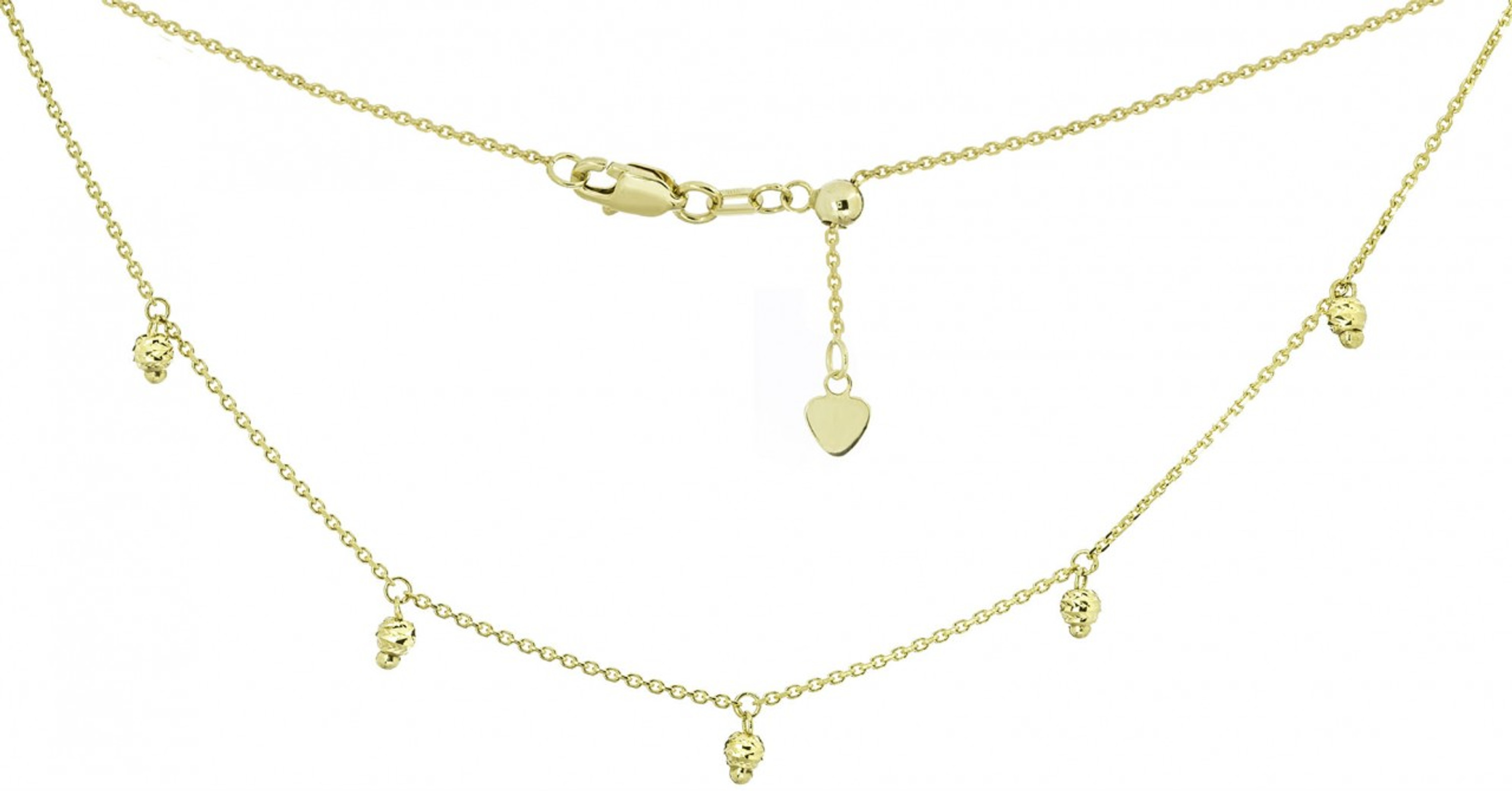14k Yellow Gold 5 Dangle Beads Choker Adjustable Necklace 16" 14k Yellow Gold 5 Dangle Beads Choker Adjustable Necklace 16"