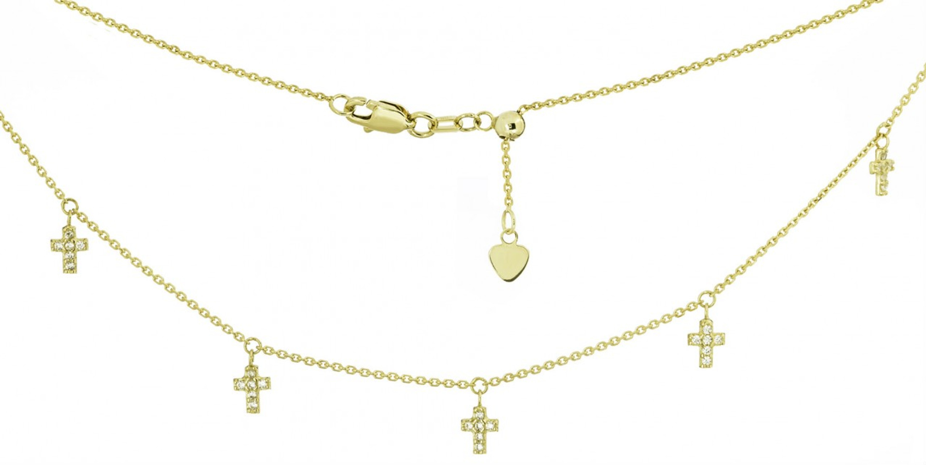 14k Gold 5 Cz Cross Choker Adjustable Necklace 16" 14k Gold 5 Cz Cross Choker Adjustable Necklace 16"