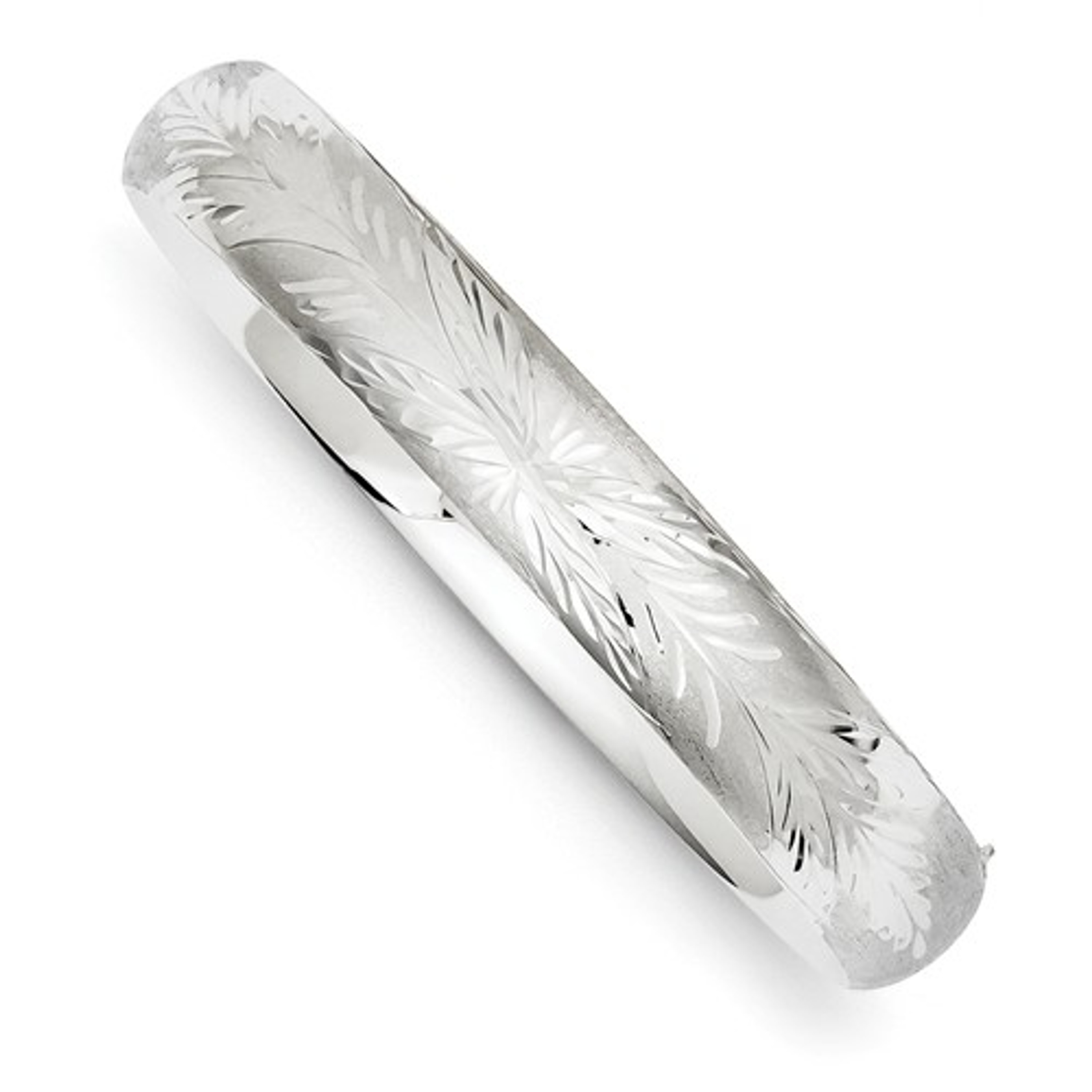 14k White Gold 10mm Wide Hollow Hinged Bangle 7.0" 14k White Gold 10mm Wide Hollow Hinged Bangle 7.0"