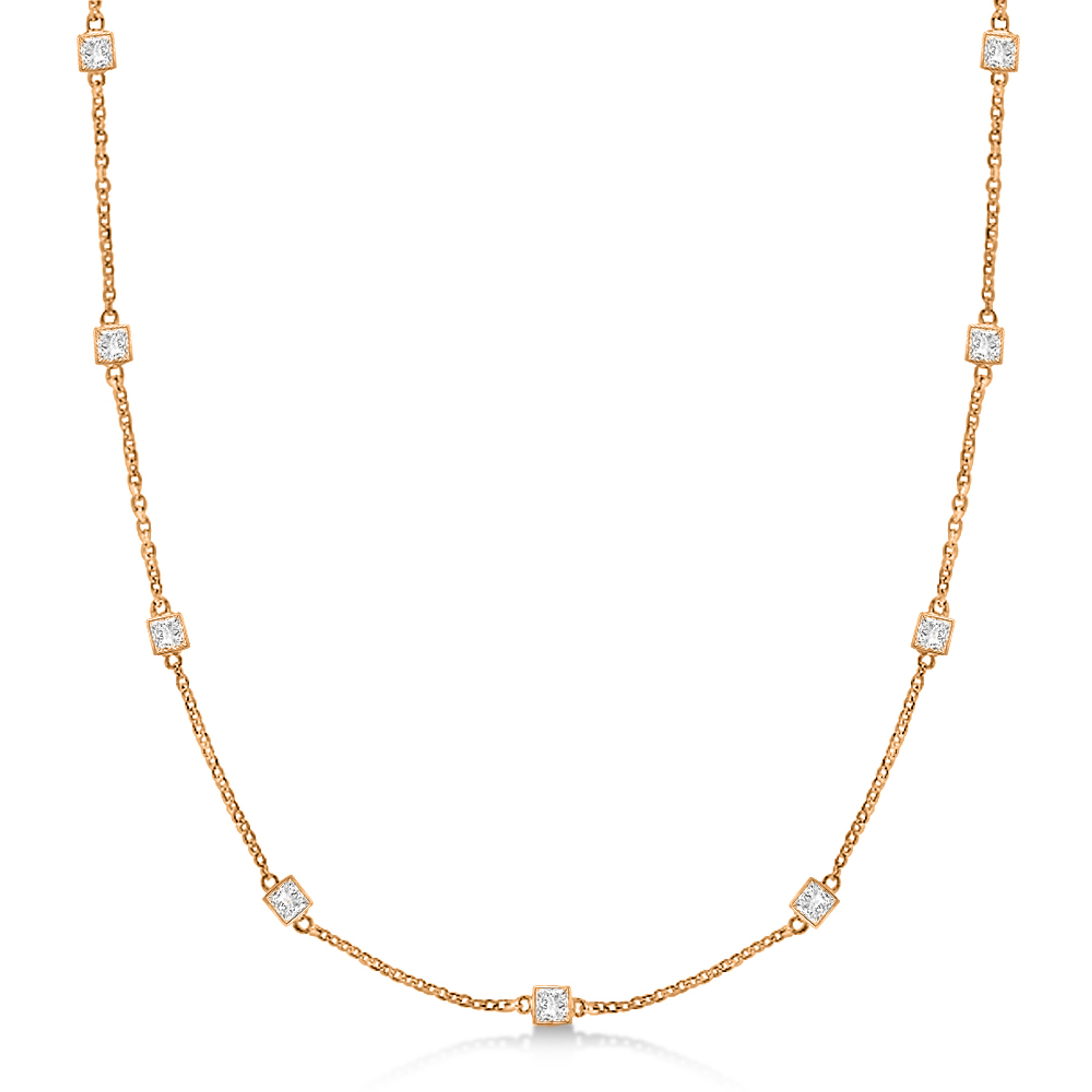 14 Rose Gold Princess Diamonds by The Yard Station Necklace 2.5 ctw 14 Rose Gold Princess Diamonds by The Yard Station Necklace 2.5 ctw