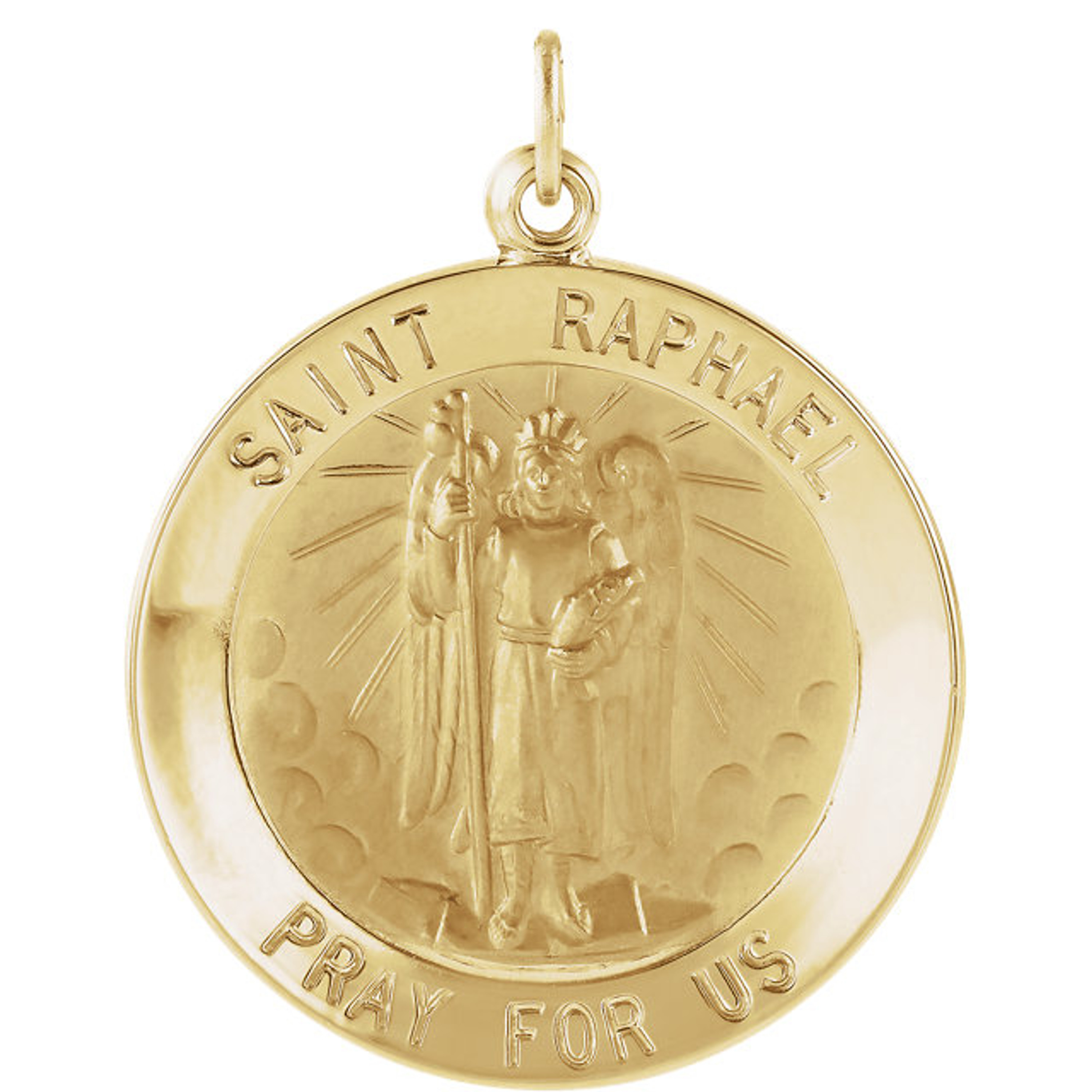14k Gold 22.0mm Round Saint Raphael Medal 14k Gold 22.0mm Round Saint Raphael Medal