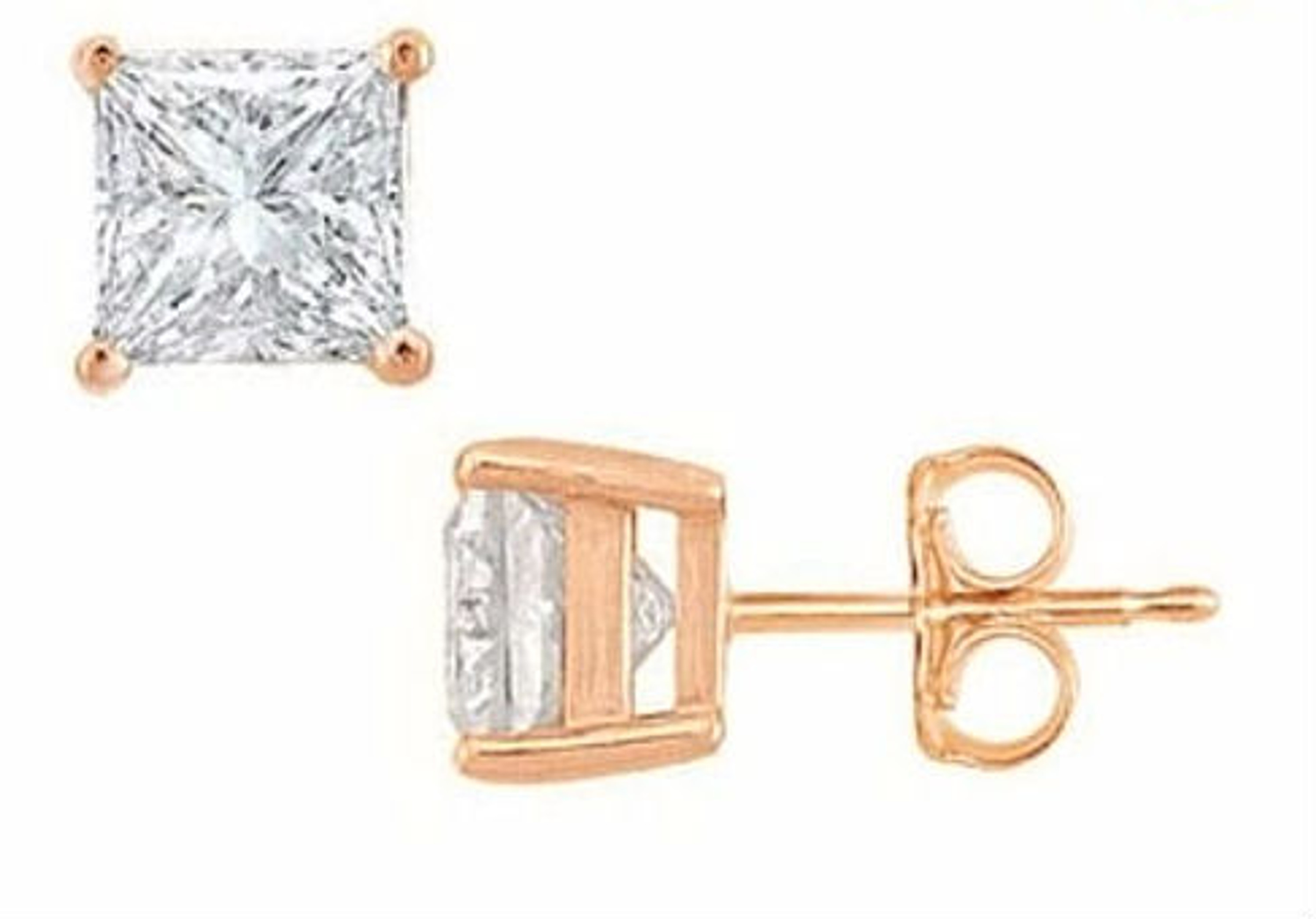 14k Rose Gold 5mm Princess Swarovski ( 1.5 Ctw. ) Cubic Zirconium Earrings 14k Rose Gold 5mm Princess Swarovski ( 1.5 Ctw. ) Cubic Zirconium Earrings