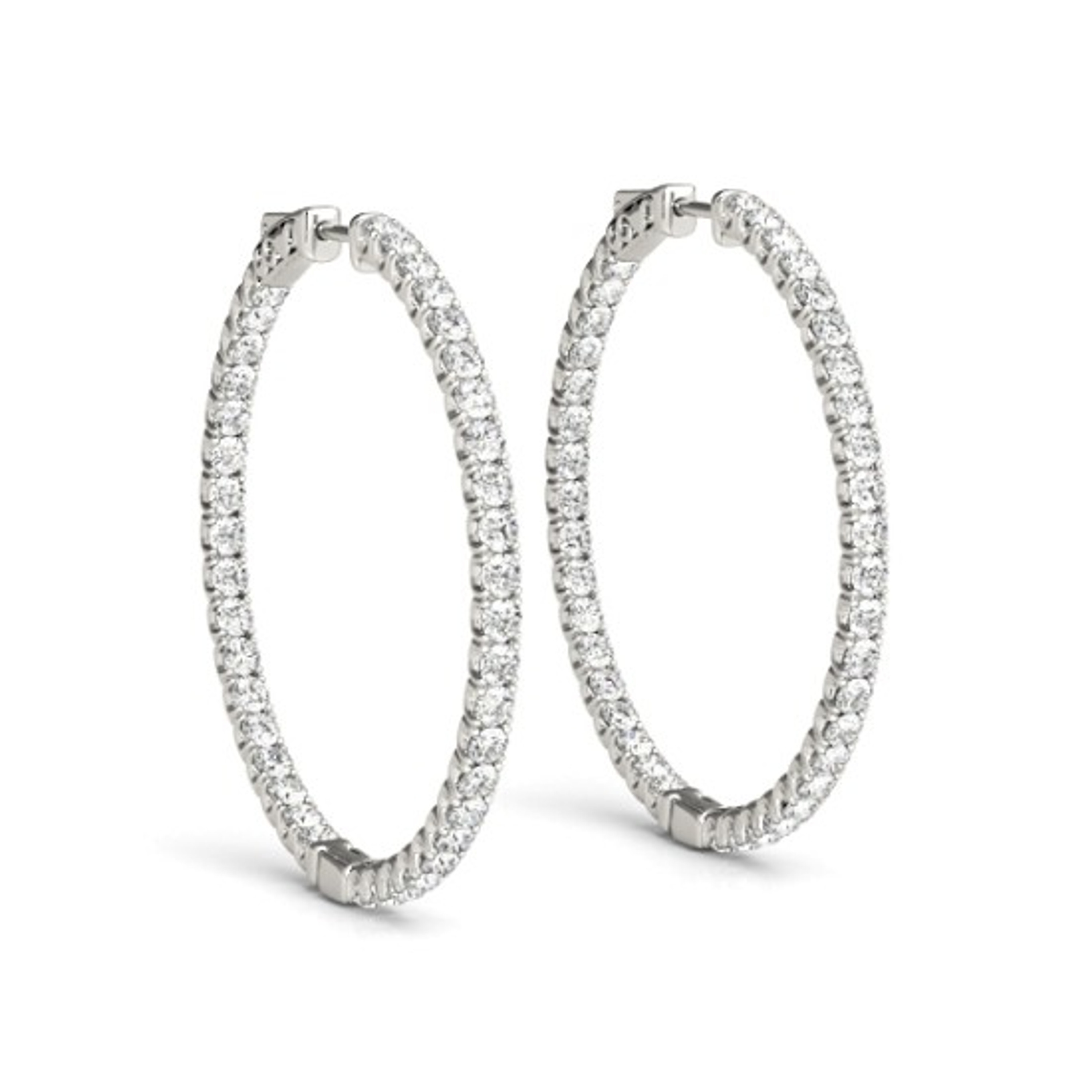 14k White Gold 43.0mm Double Sided Diamond Hoop Earrings 106 Stones 2.00 Ctw. 14k White Gold 43.0mm Double Sided Diamond Hoop Earrings 106 Stones 2.00 Ctw.