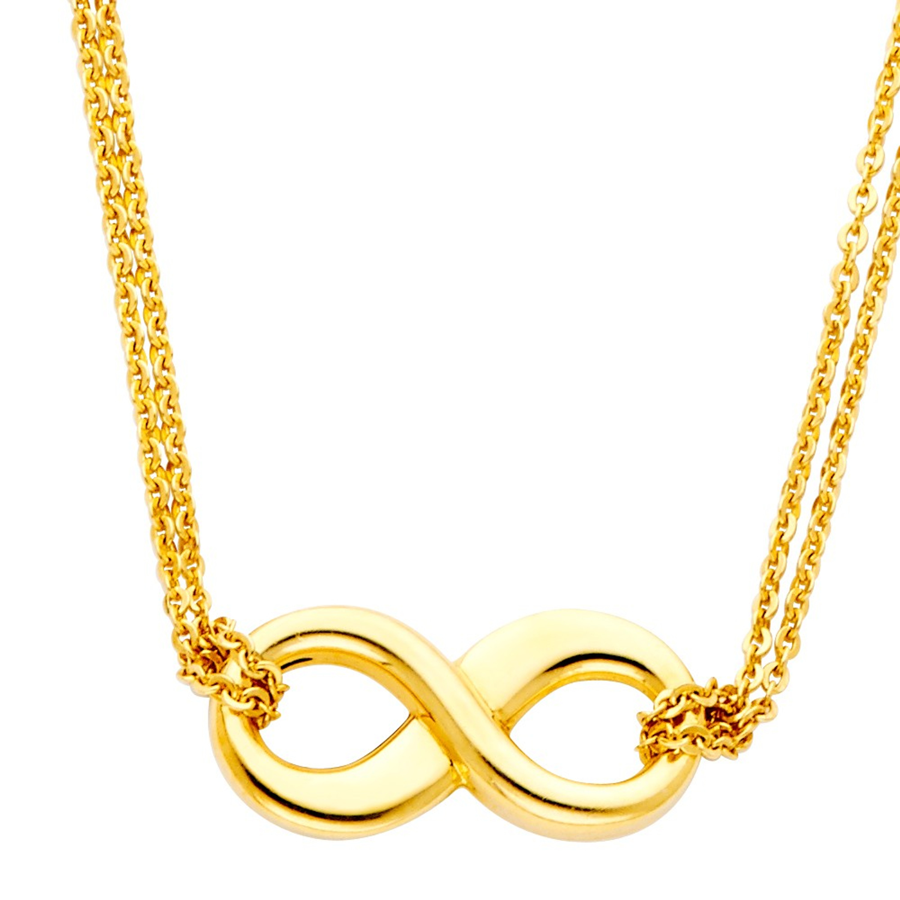 14K Yellow Gold Infinity Necklace 18 Inches 8mm by 19mm 14K Yellow Gold Infinity Necklace 18 Inches 8mm by 19mm