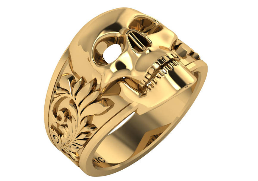 14k Yellow Gold Skull Ring 19.5mm| Sarraf.com