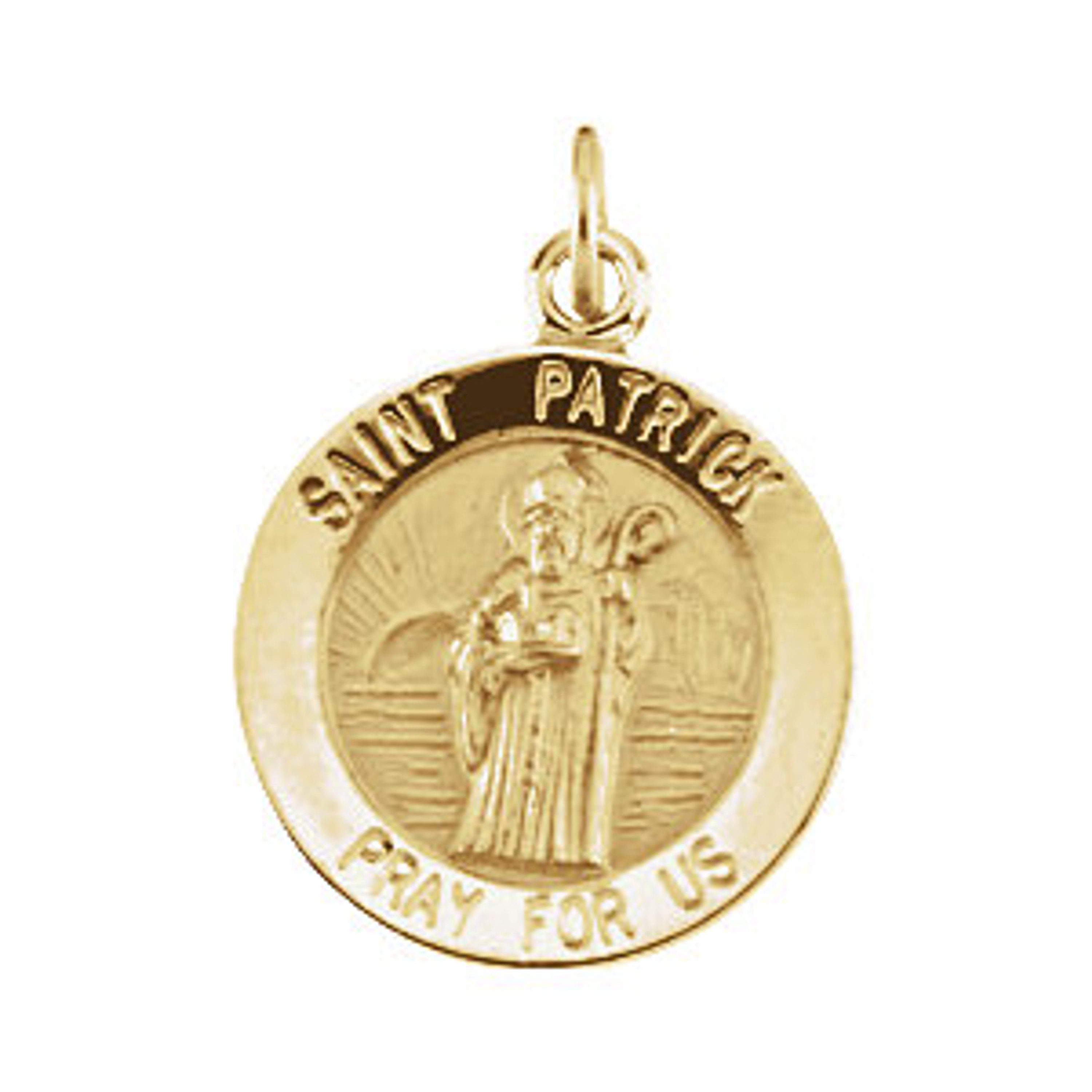 14k Gold 22mm Round Saint Patrick Pendant, 14k Gold 22mm Round Saint Patrick Pendant,
