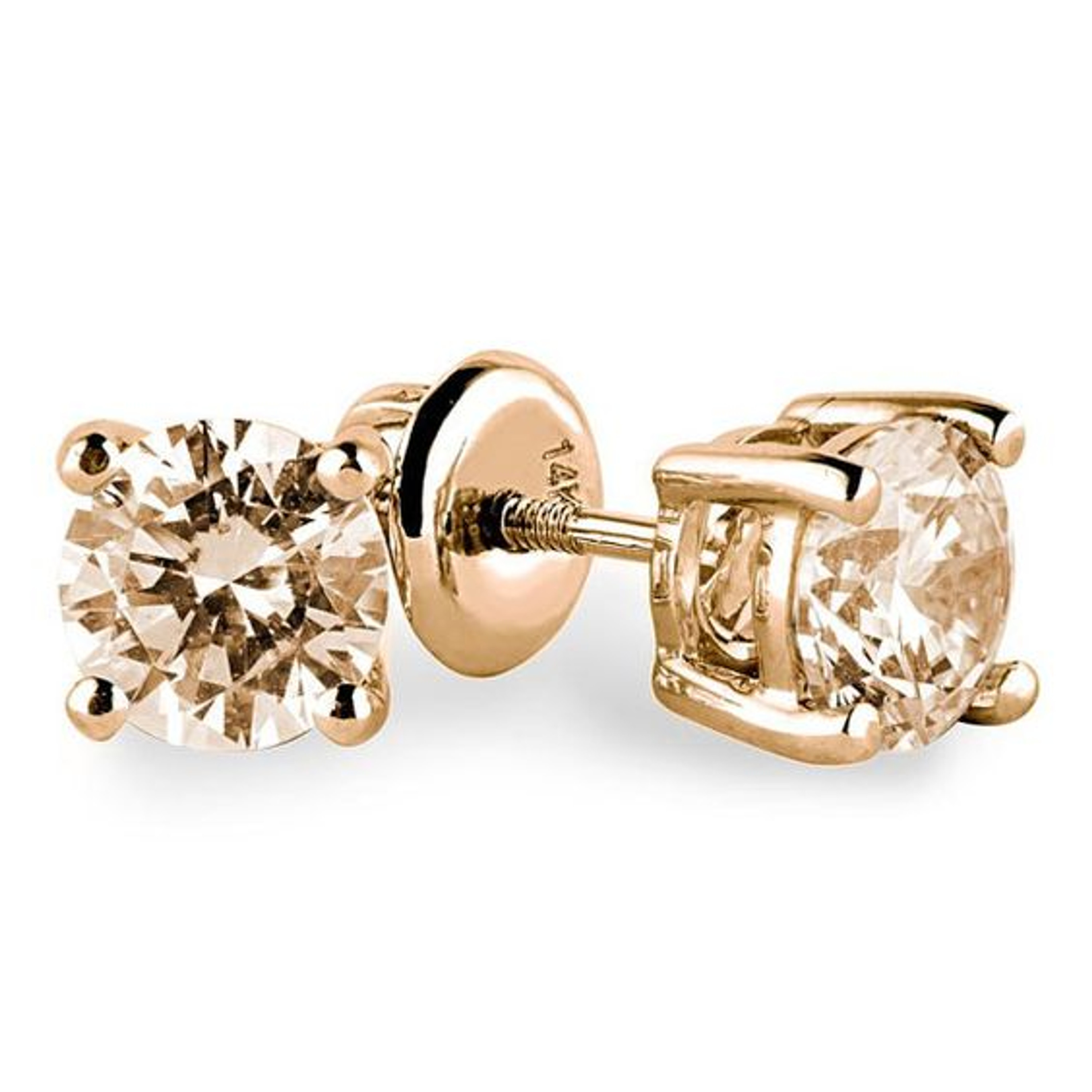 14K Yellow Gold .89 Ct Round Champagne Diamond Earrings AA 14K Yellow Gold .89 Ct Round Champagne Diamond Earrings AA