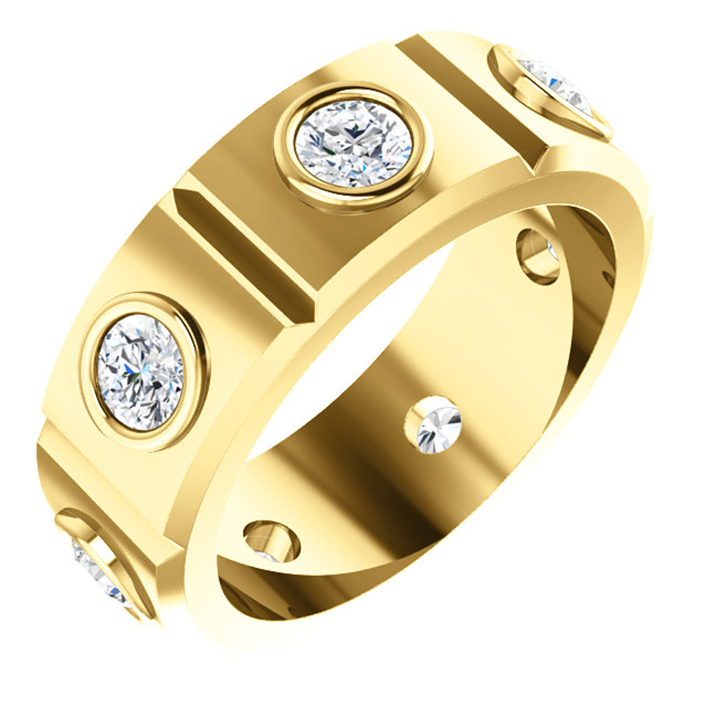 14k Yellow Gold 8.0mm 7 Stone Diamond band 1.75 Ctw. 14k Yellow Gold 8.0mm 7 Stone Diamond band 1.75 Ctw.