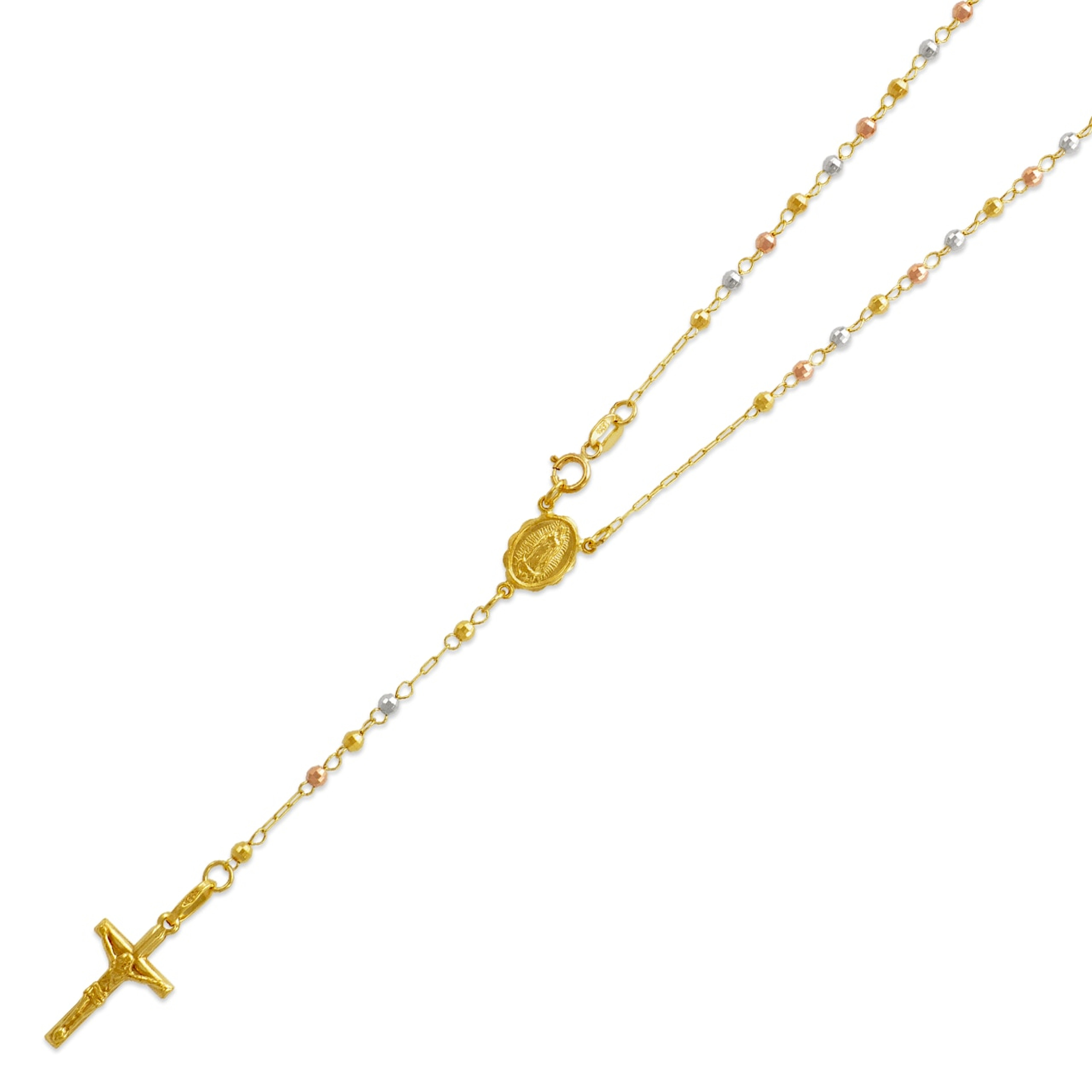 14K Yellow, White, or Tri-Color Gold 2.5mm Rosary Necklace 16 Inches 14K Yellow, White, or Tri-Color Gold 2.5mm Rosary Necklace 16 Inches