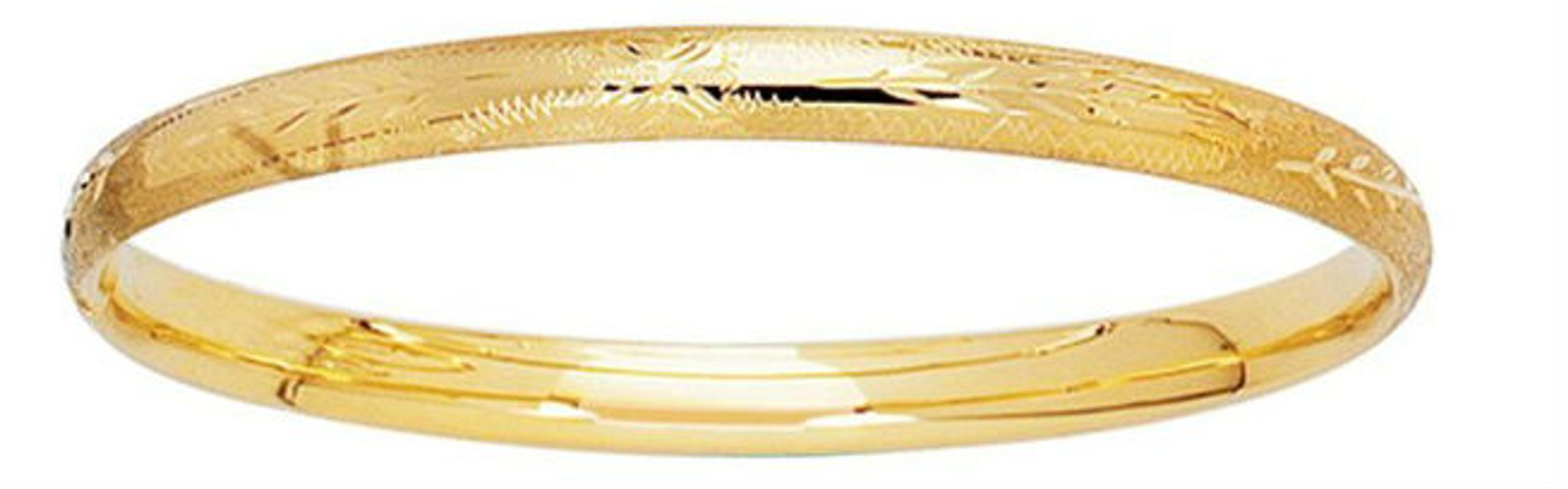 14k Gold 4.5mm Flower Design Hinged Children's Bangle 5.5" 14k Gold 4.5mm Flower Design Hinged Children's Bangle 5.5"