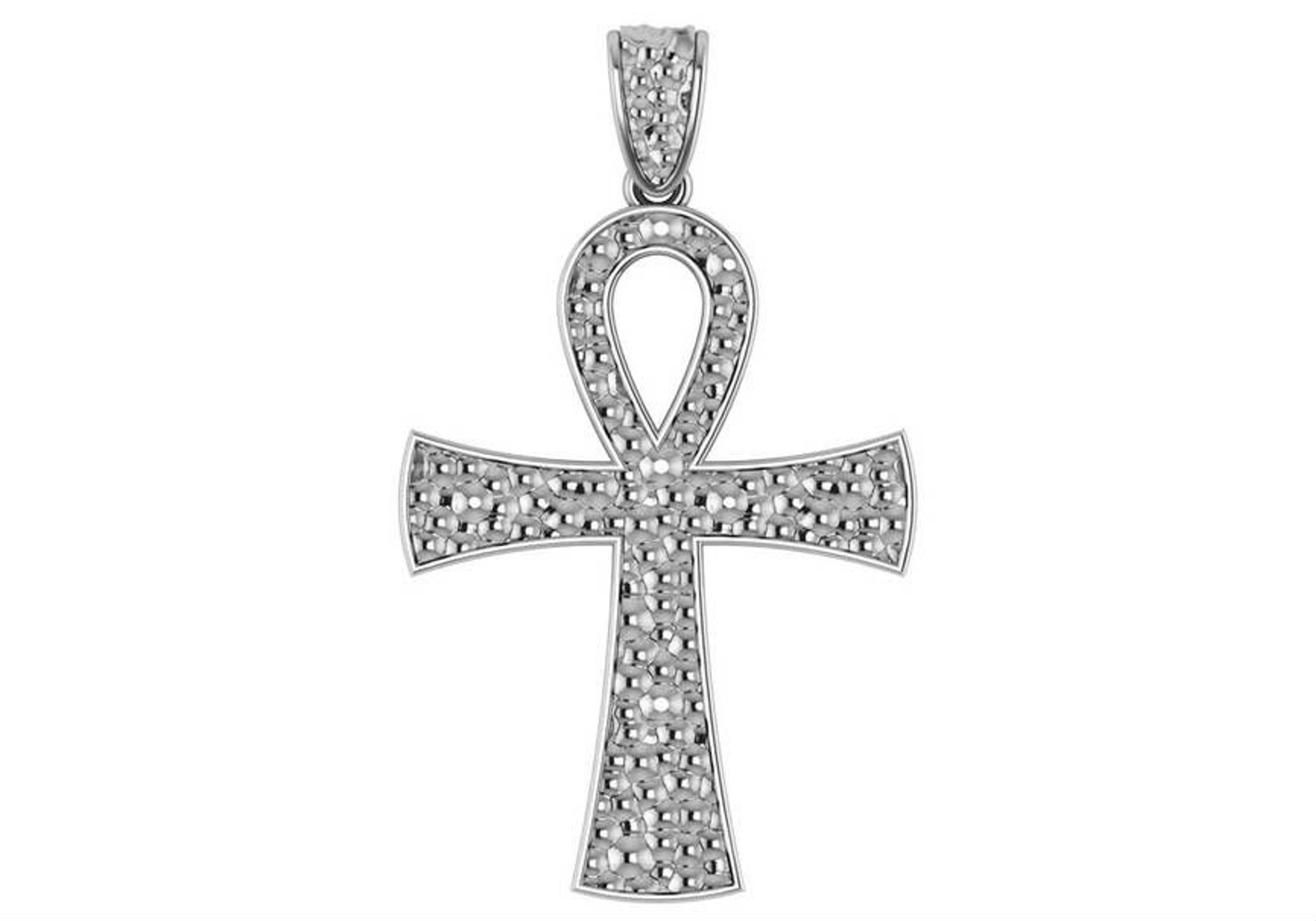 14k White Gold 68mm x 38mm Nugget Ankh Cross Pendant 14k White Gold 68mm x 38mm Nugget Ankh Cross Pendant