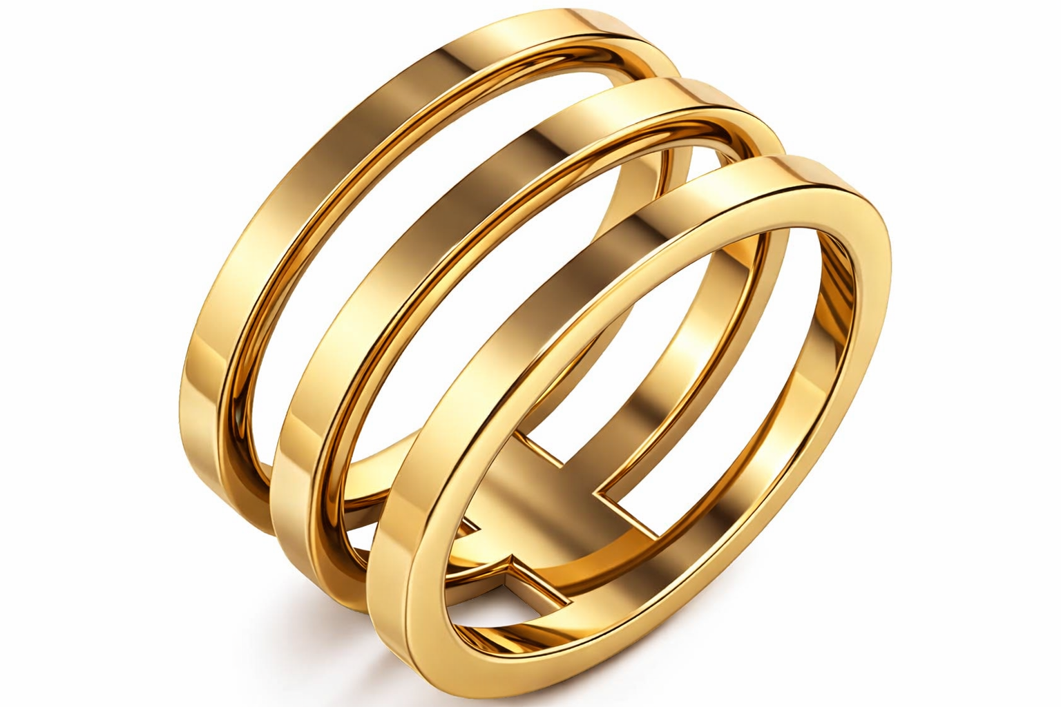 14K Yellow Gold 10.8mm Triple Band Ring