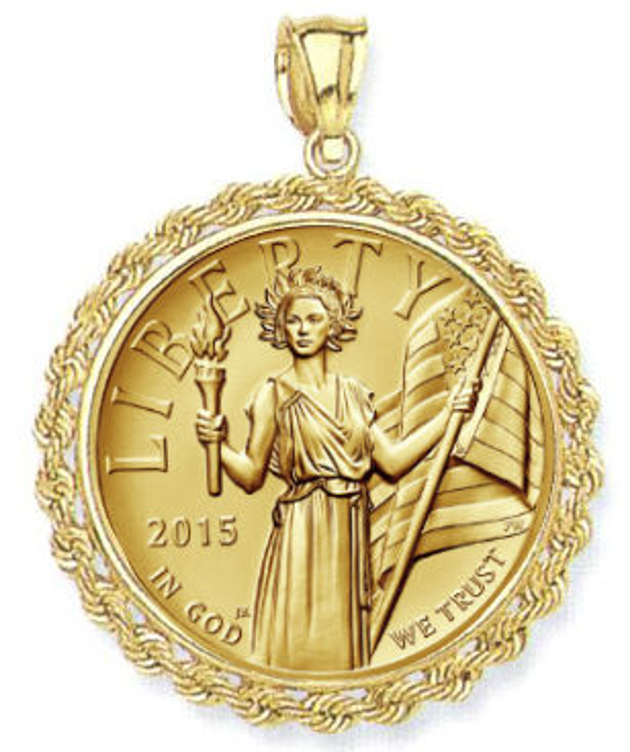 14k Gold Bezel 2015 1 oz $100 American Liberty High Relief Gold Coin Pendant 14k Gold Bezel 2015 1 oz $100 American Liberty High Relief Gold Coin Pendant