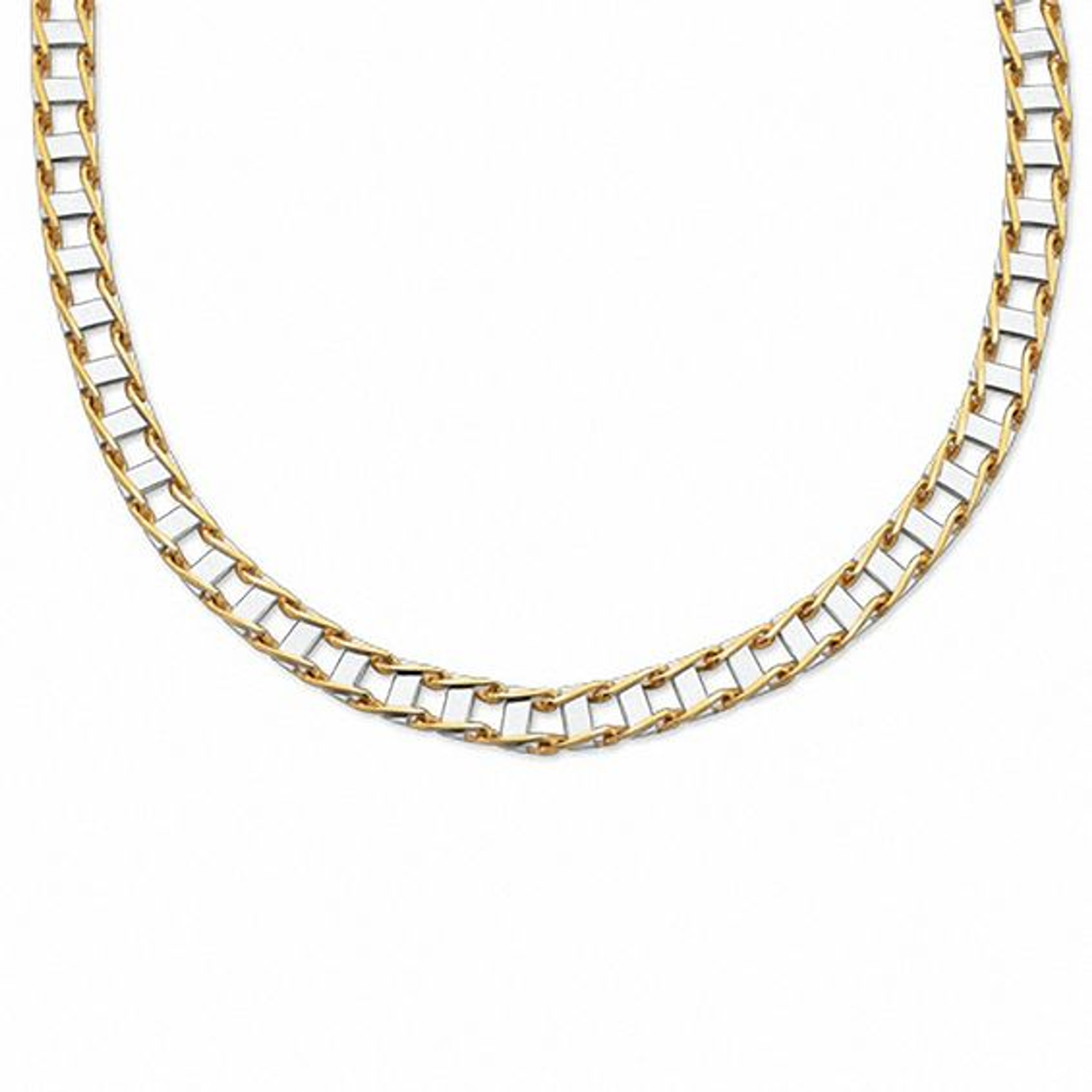 10k Yellow And White Gold 5.0mm Hand Made Railroad Chain Necklace 24 Inches 10k Yellow And White Gold 5.0mm Hand Made Railroad Chain Necklace 24 Inches