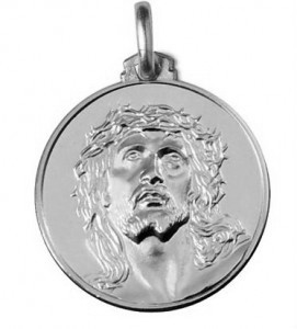 Sterling Silver 21.0 mm Round Face Of Jesus (Ecce Homo) Medal