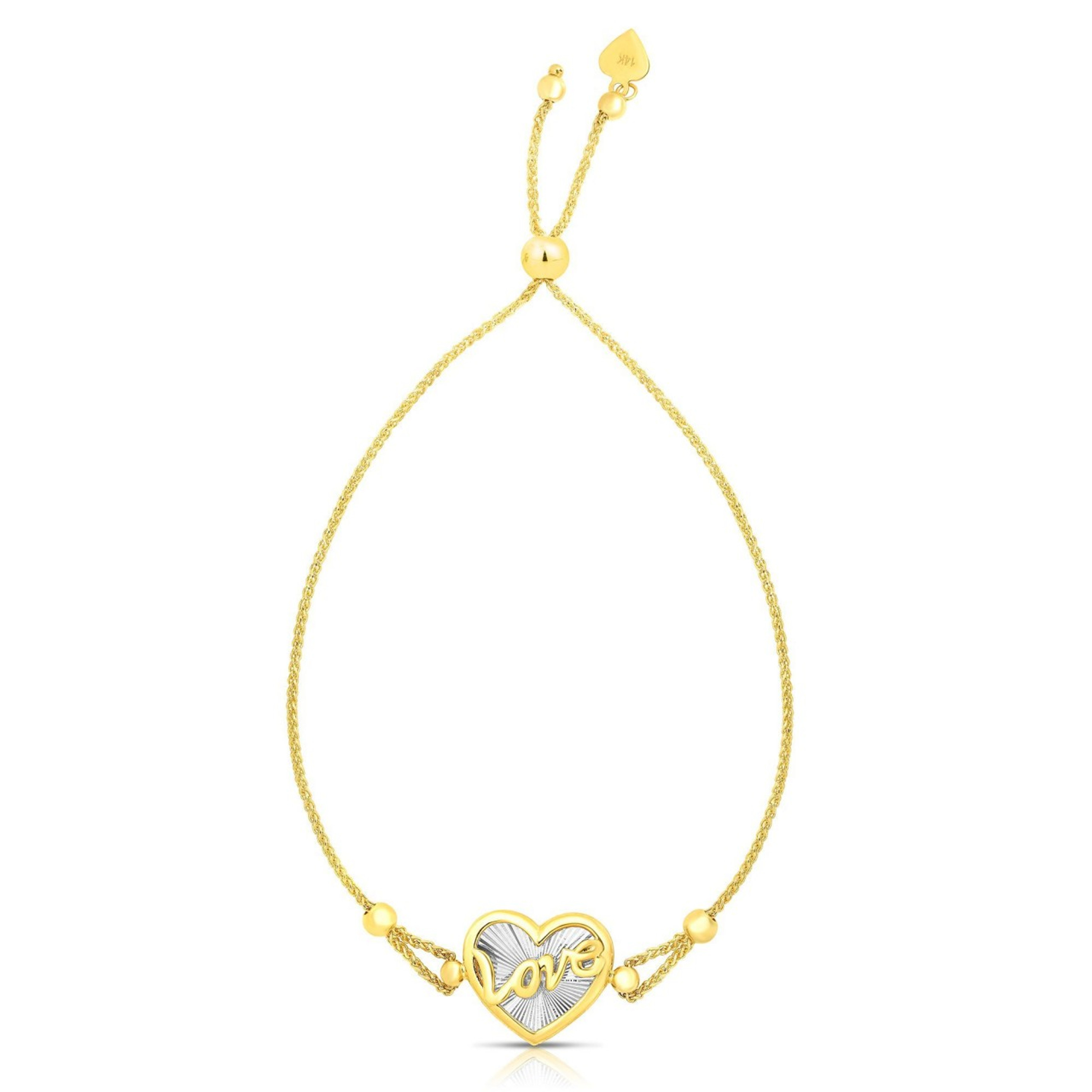 14K Yellow And White Gold Friendship Love Heart Adjustable Bracelet Up to 9.25" 14K Yellow And White Gold Friendship Love Heart Adjustable Bracelet Up to 9.25"