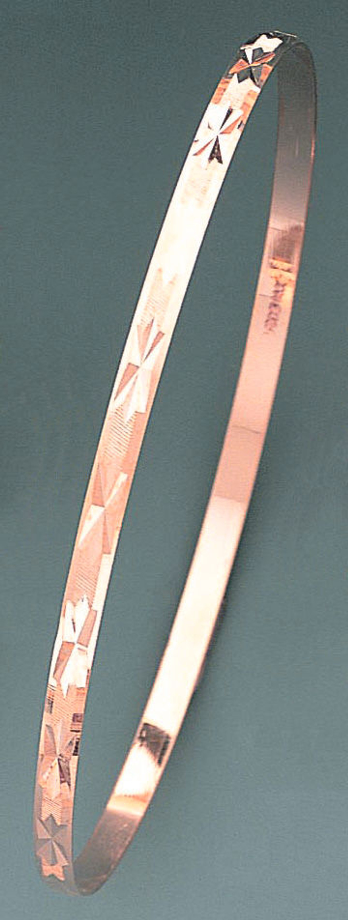 14k Rose Gold 3.5mm Wide Star Pattern Slip-on Solid Bangle 7 Inches 14k Rose Gold 3.5mm Wide Star Pattern Slip-on Solid Bangle 7 Inches