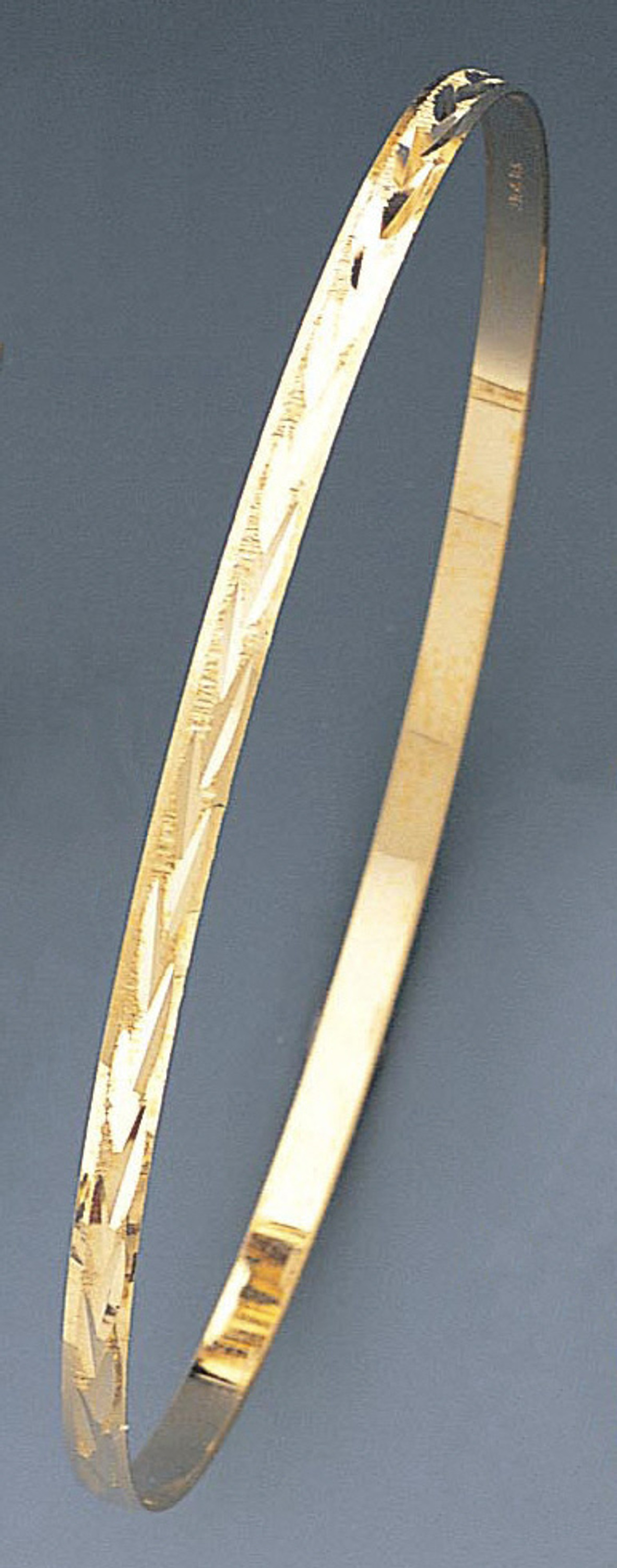 14k Gold 3.5mm Wide Leaf Pattern Slip-on Solid Bangle 8 Inches 14k Gold 3.5mm Wide Leaf Pattern Slip-on Solid Bangle 8 Inches
