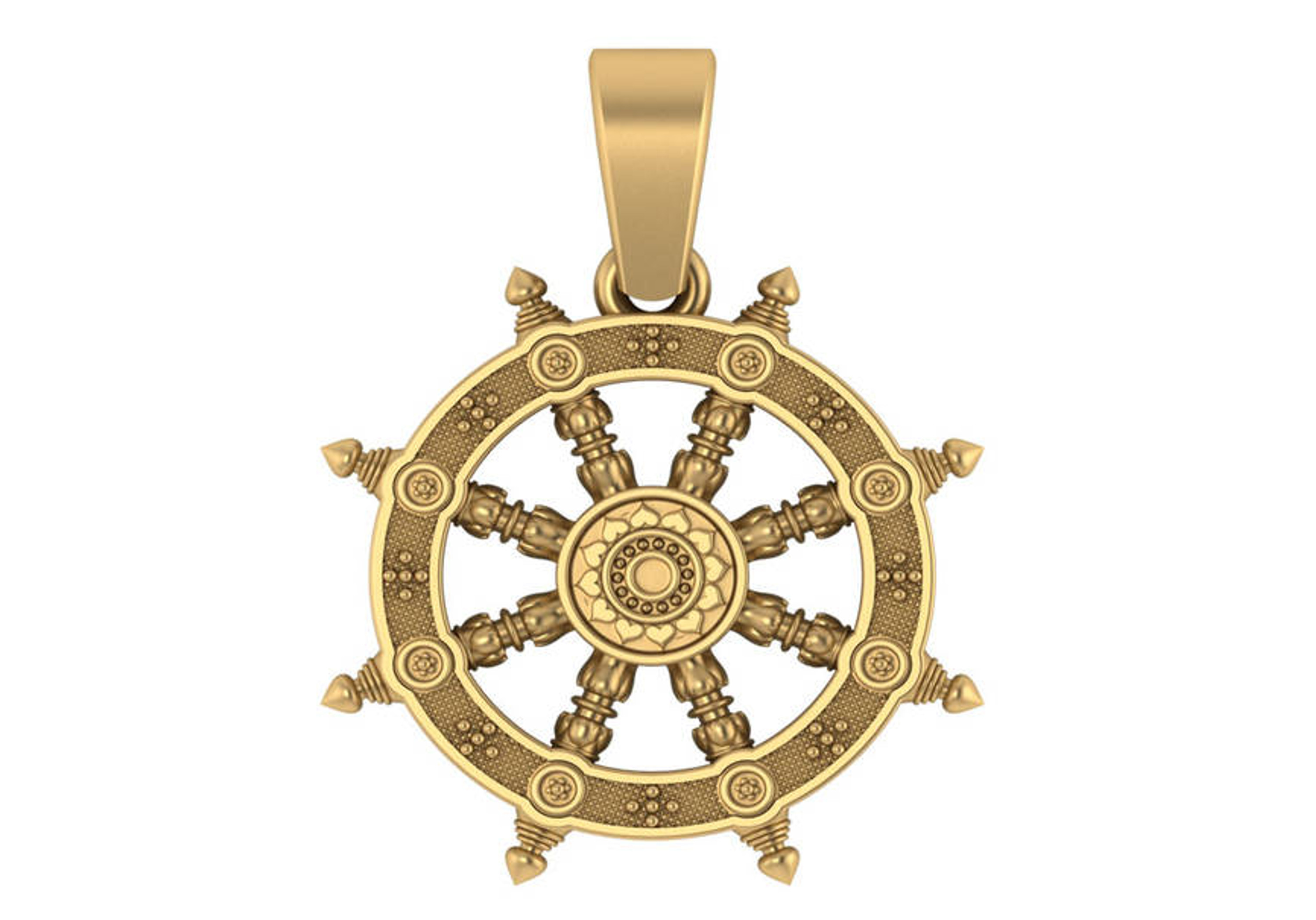 14K Gold Buddhist Dharmachakra Wheel 17.0MM 14K Gold Buddhist Dharmachakra Wheel 17.0MM