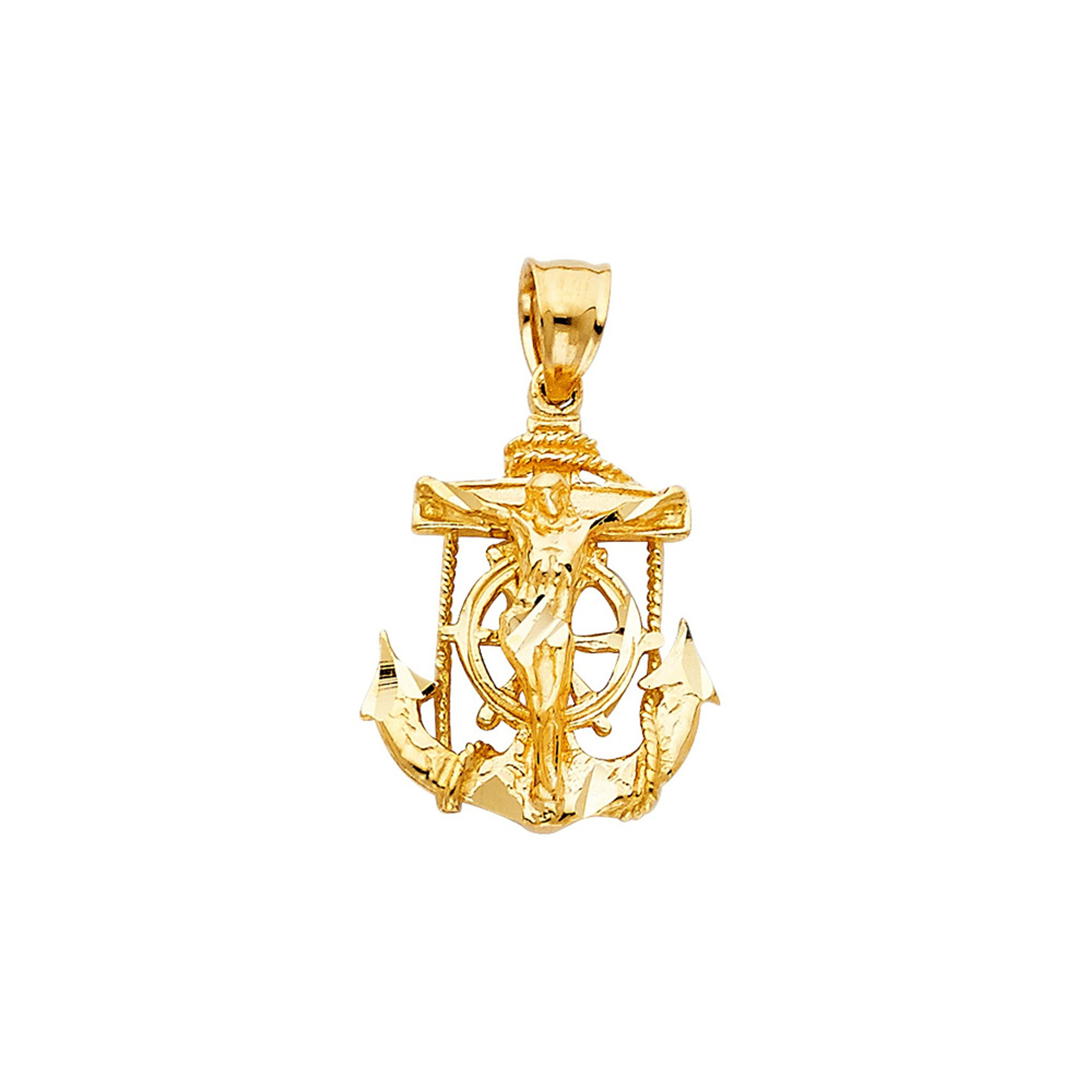 10k Gold Diamond Cut Jesus Cross And Anchor Pendant 16mX13m 10k Gold Diamond Cut Jesus Cross And Anchor Pendant 16mX13m