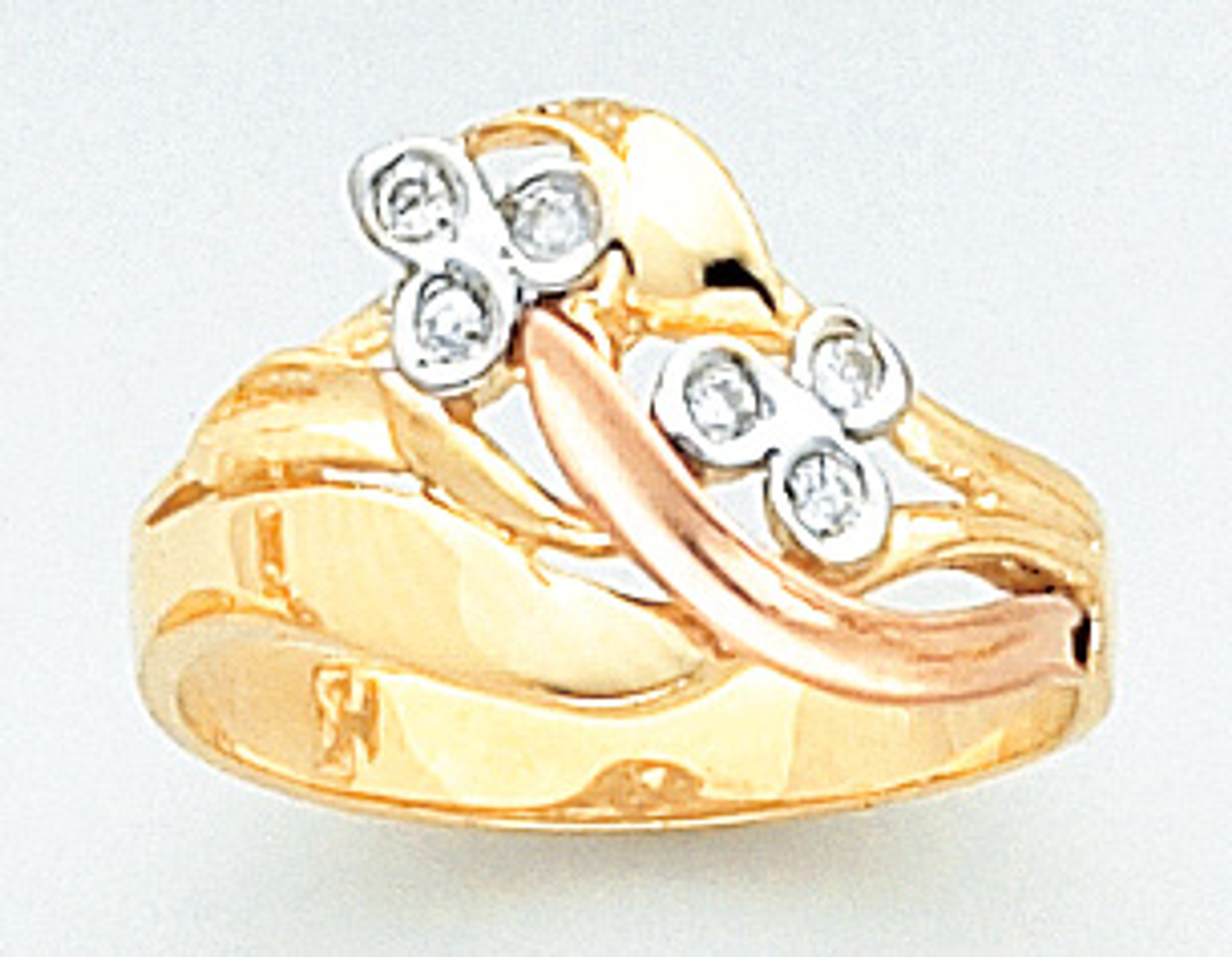 14k Gold Tri-color Fancy Flower Ring With Accented Cz 14k Gold Tri-color Fancy Flower Ring With Accented Cz