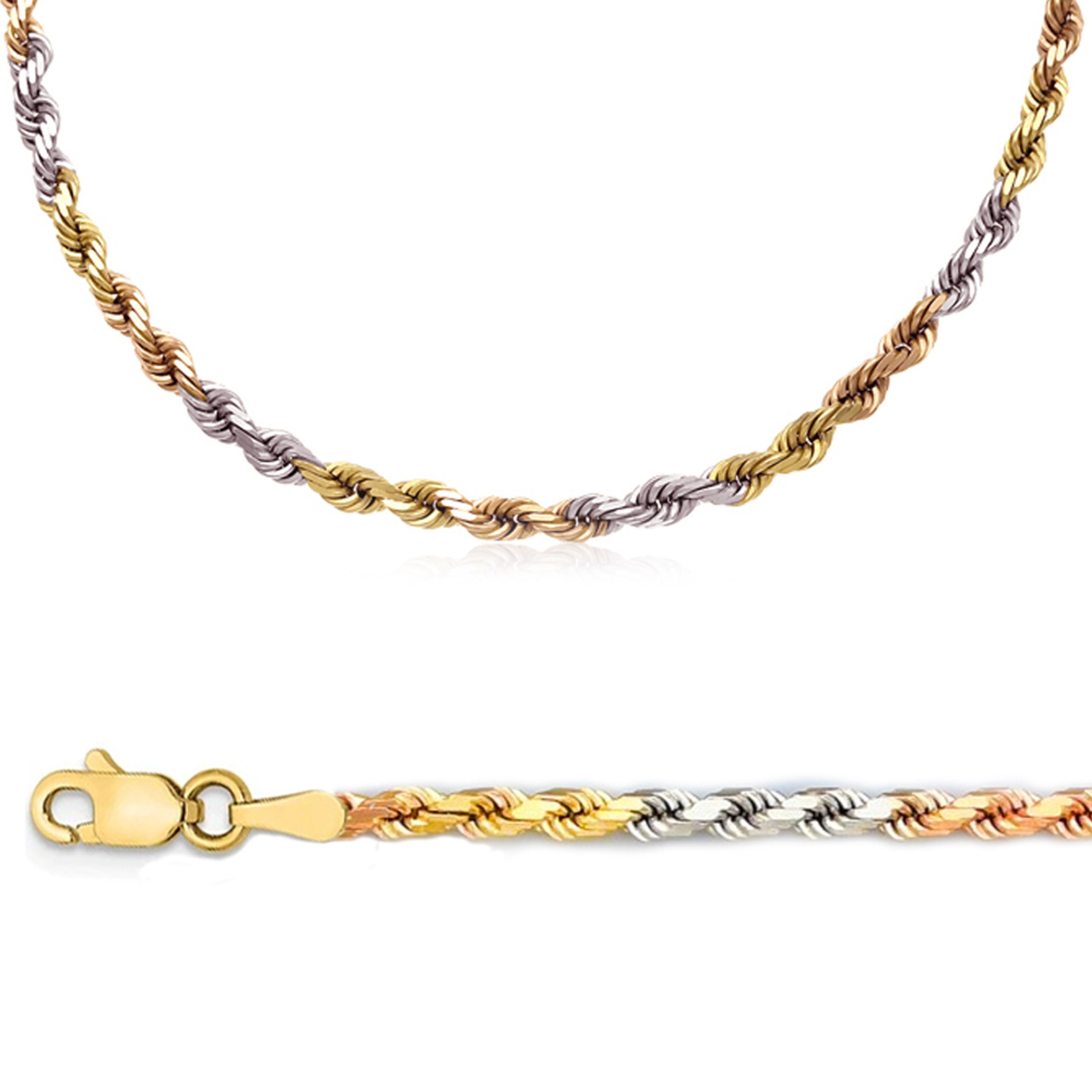 14k Tri-Color Gold 5mm Rope Chain 26 Inches 14k Tri-Color Gold 5mm Rope Chain 26 Inches