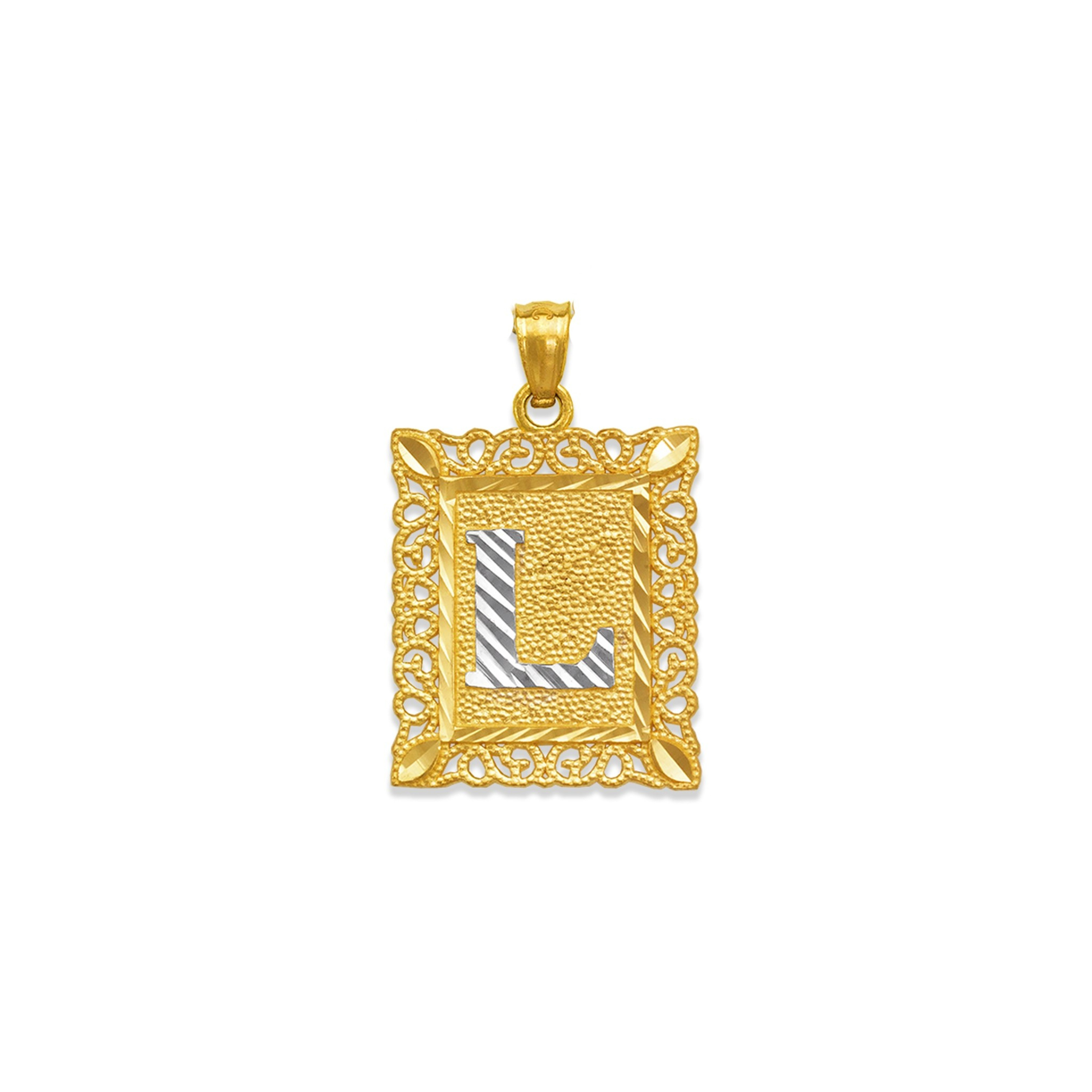 14k Gold Two-tone Framed Initial Pendant 16mm by 20mm 14k Gold Two-tone Framed Initial Pendant 16mm by 20mm