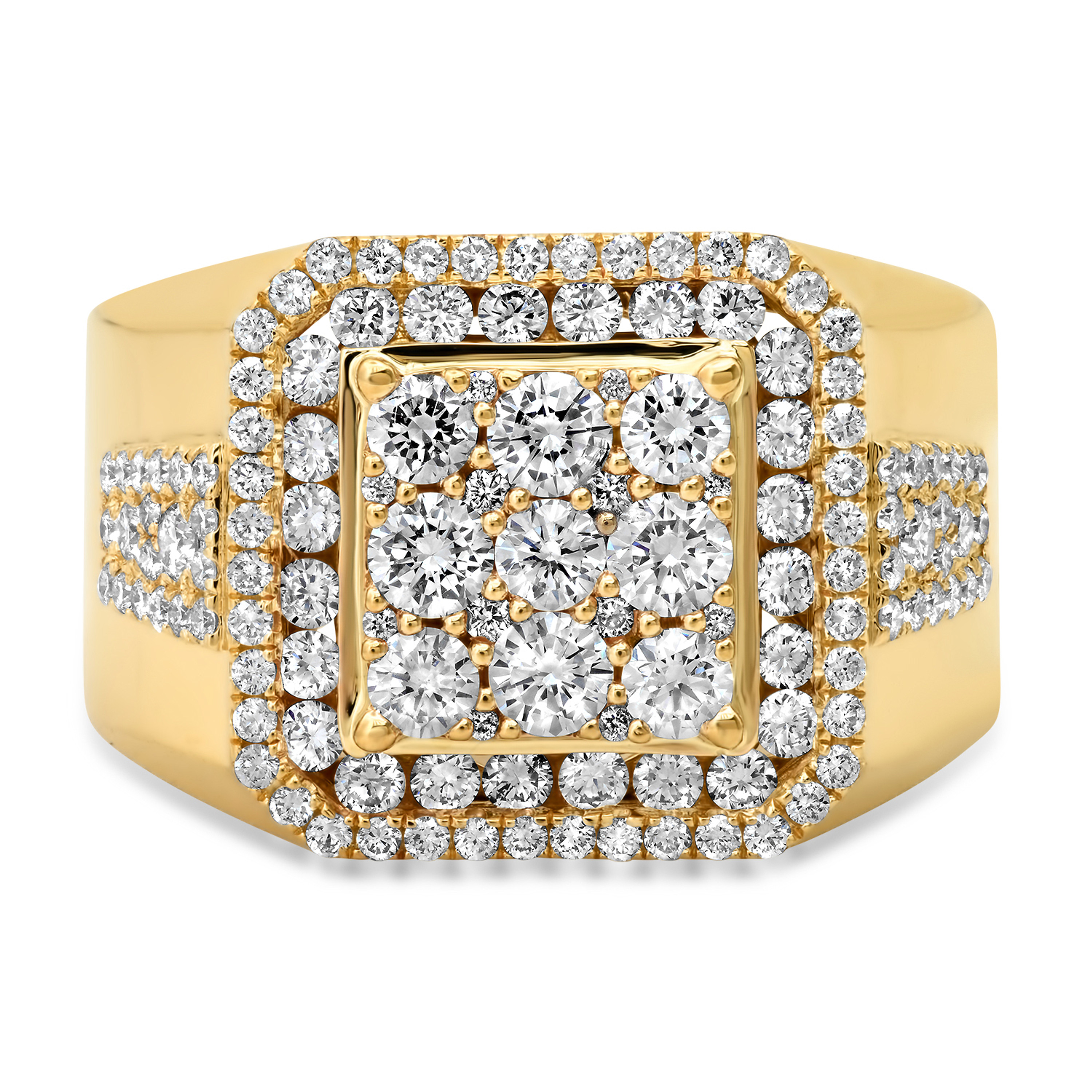 14K Yellow Gold Men's Diamond Cluster Ring 4.40 ctw  16mm 14K Yellow Gold Men's Diamond Cluster Ring 4.40 ctw  16mm