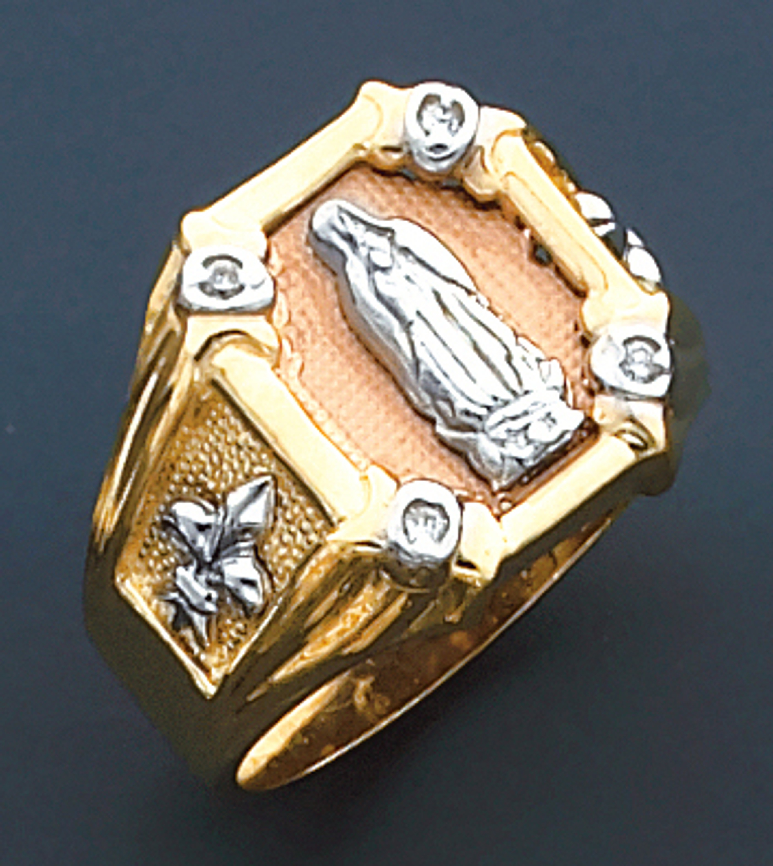 14k Gold Tri Color 17mm Wide Mens Virgin Mary Ring 14k Gold Tri Color 17mm Wide Mens Virgin Mary Ring