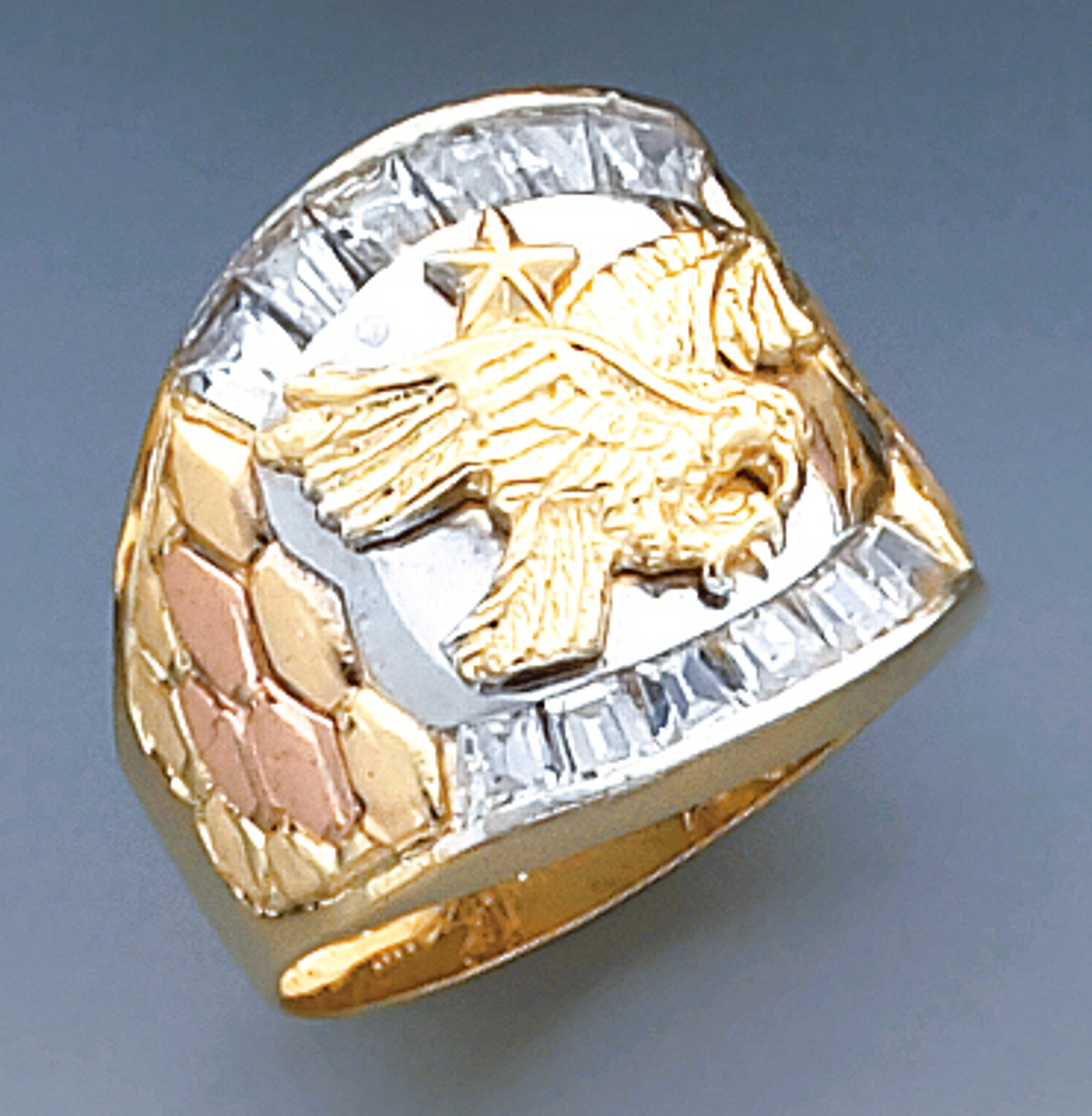 14k Tri Color Gold 20mm Mans Ring with Eagle 14k Tri Color Gold 20mm Mans Ring with Eagle