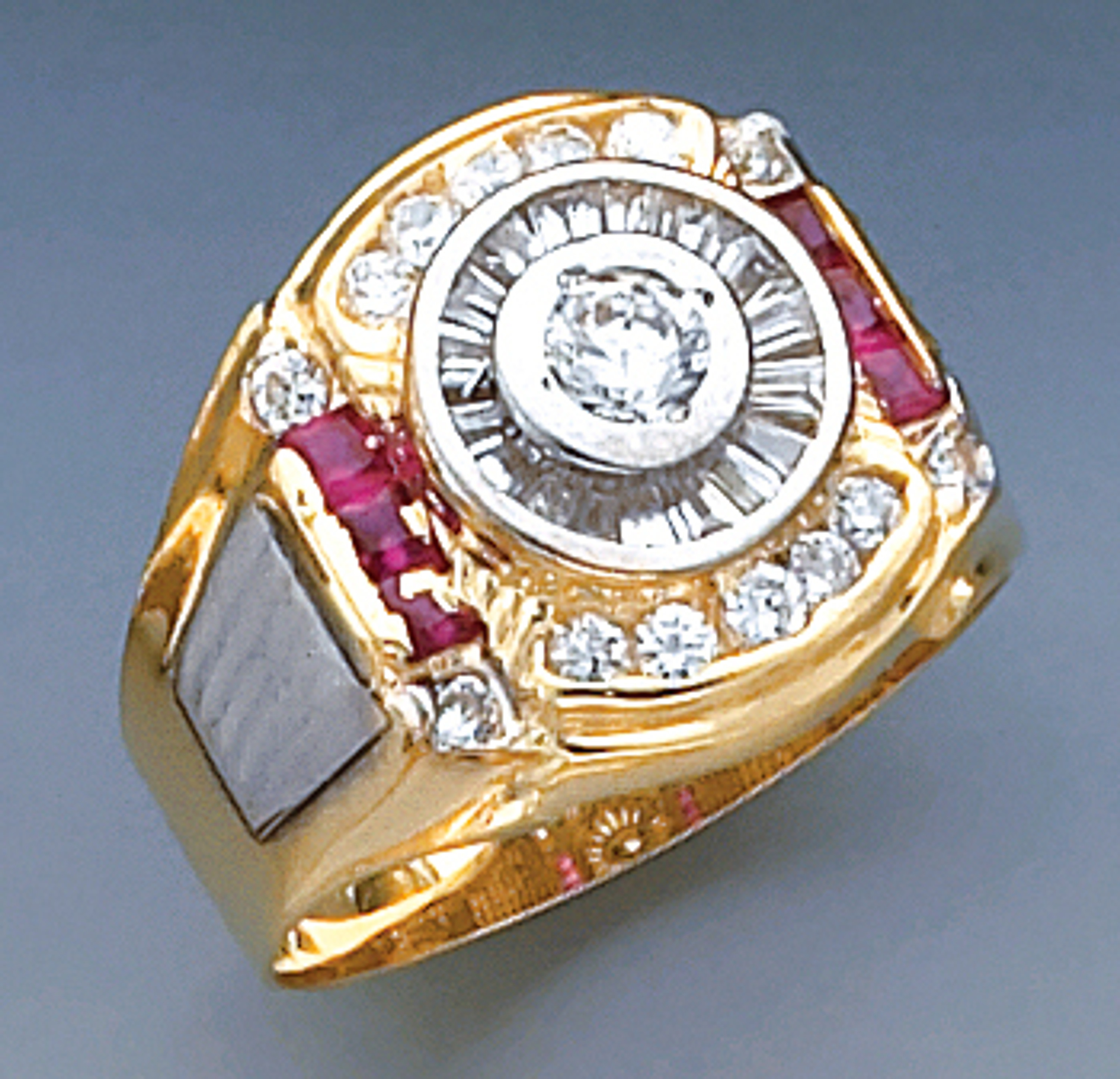 14k Gold 17mm Mens Two Color Ring With Cubic Zirconia 14k Gold 17mm Mens Two Color Ring With Cubic Zirconia