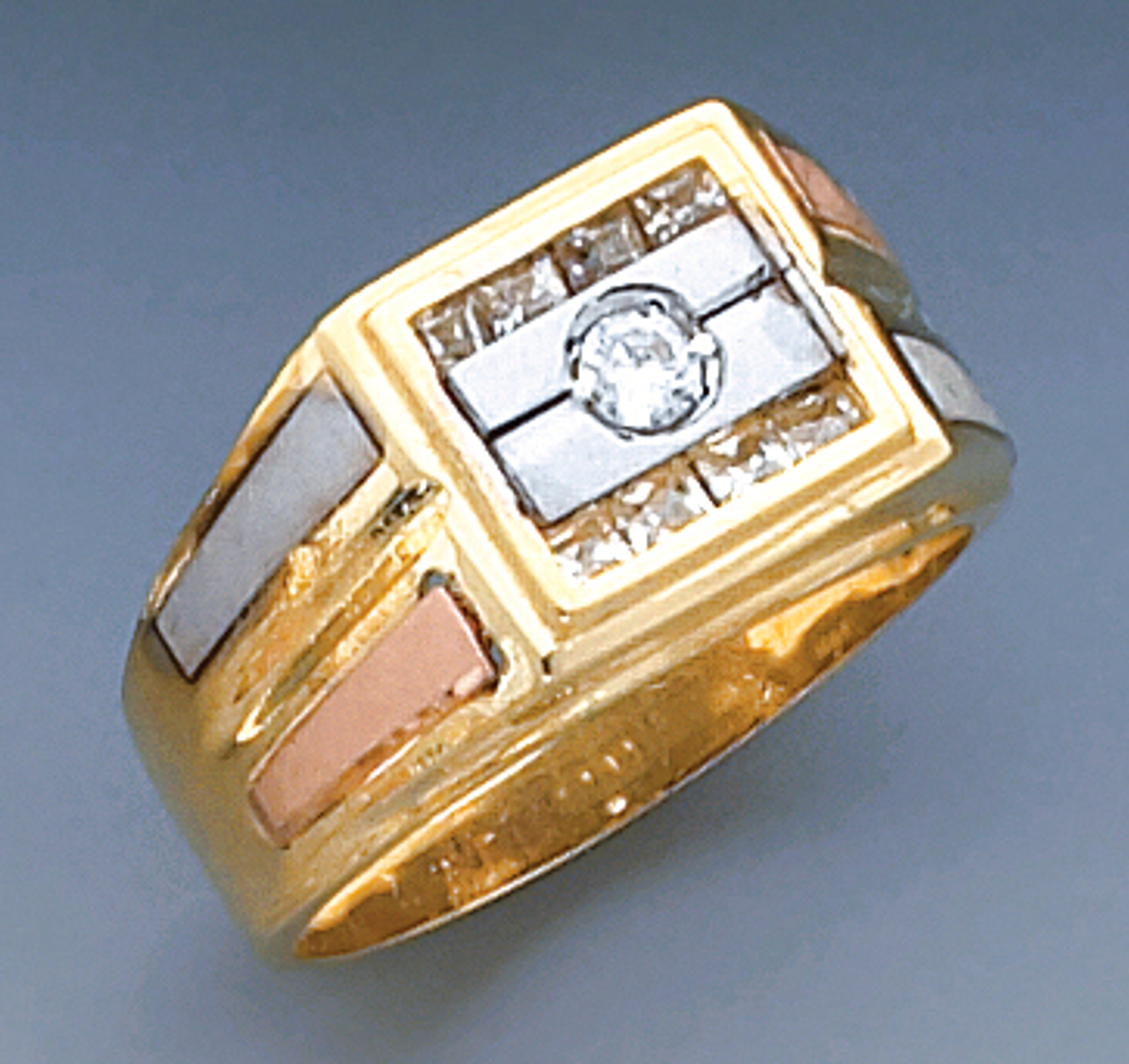 14k Tri Color Gold 11mm Cz Ring 14k Tri Color Gold 11mm Cz Ring