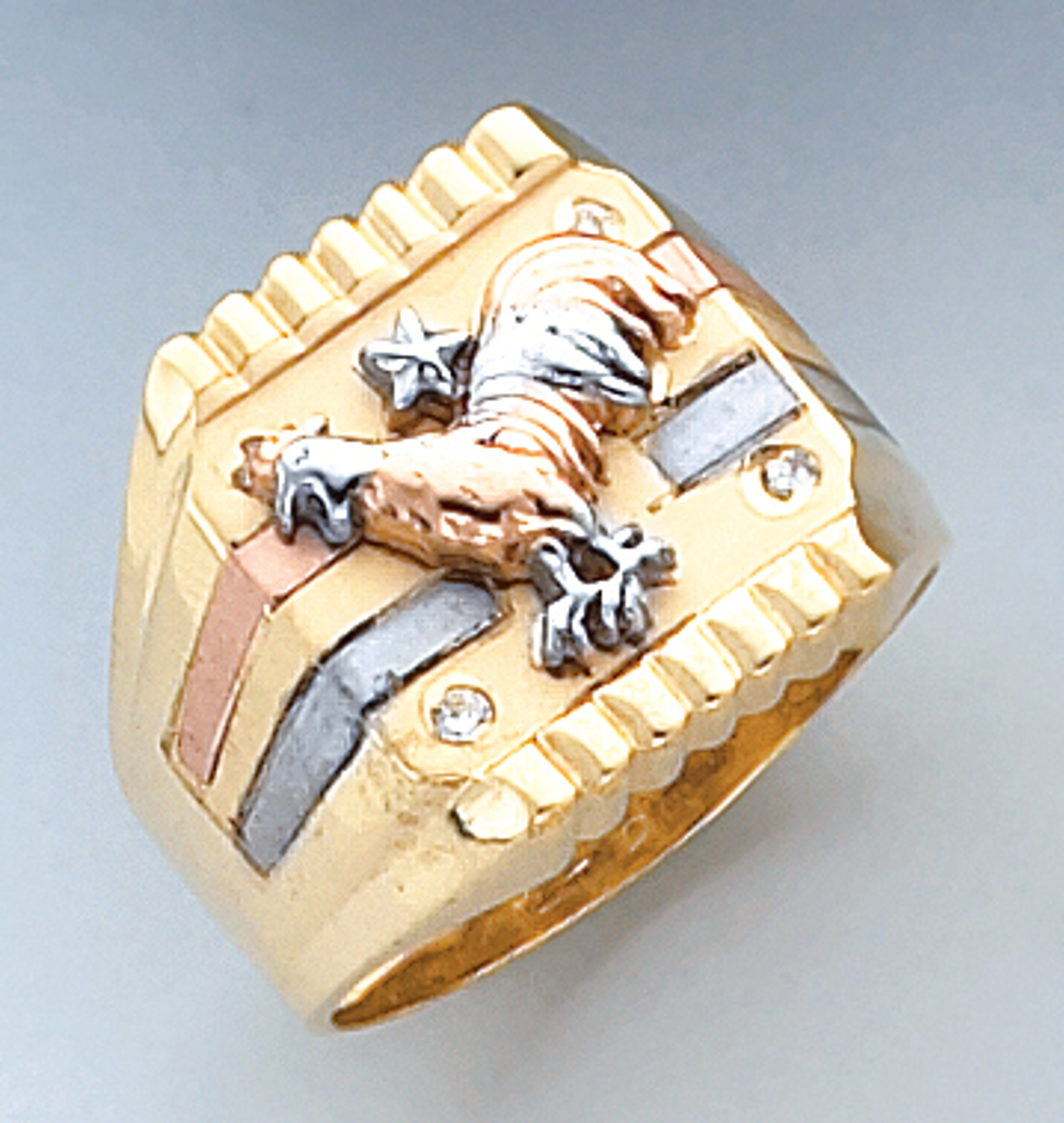 14k Gold 16mm Tri Color Mens Ring with Ruster 14k Gold 16mm Tri Color Mens Ring with Ruster