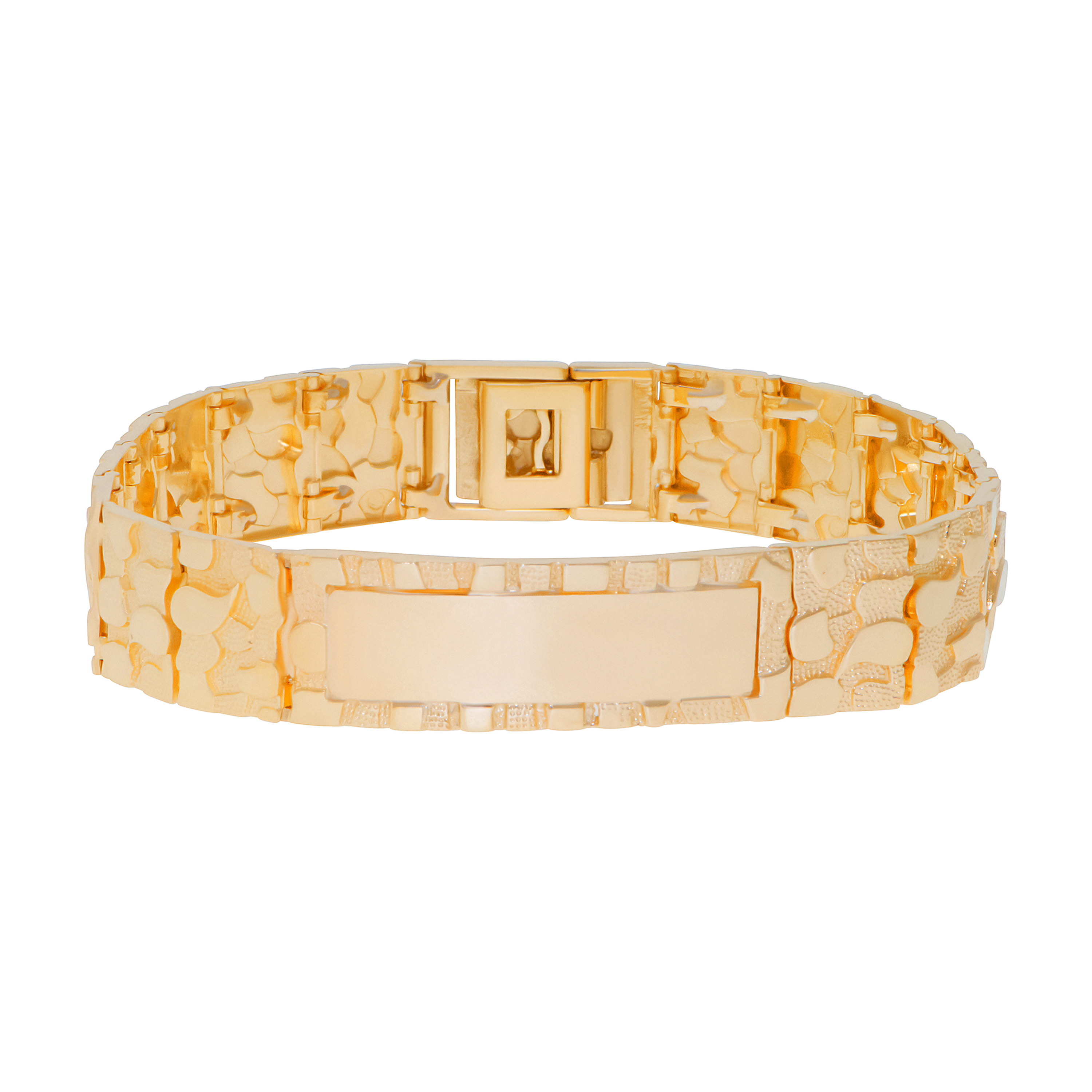 10k Gold 14.3mm Nugget Id Bracelet 9 Inches 10k Gold 14.3mm Nugget Id Bracelet 9 Inches