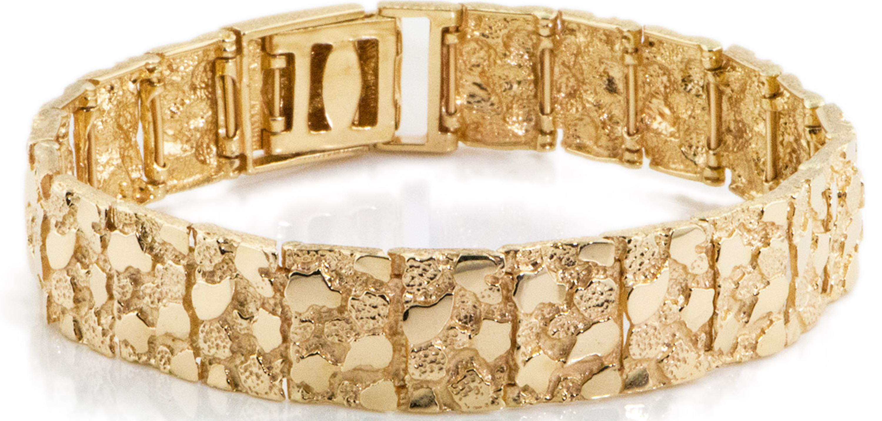 18K Yellow Gold 14mm Heavy Nugget Bracelet 8 1/2 Inches 18K Yellow Gold 14mm Heavy Nugget Bracelet 8 1/2 Inches