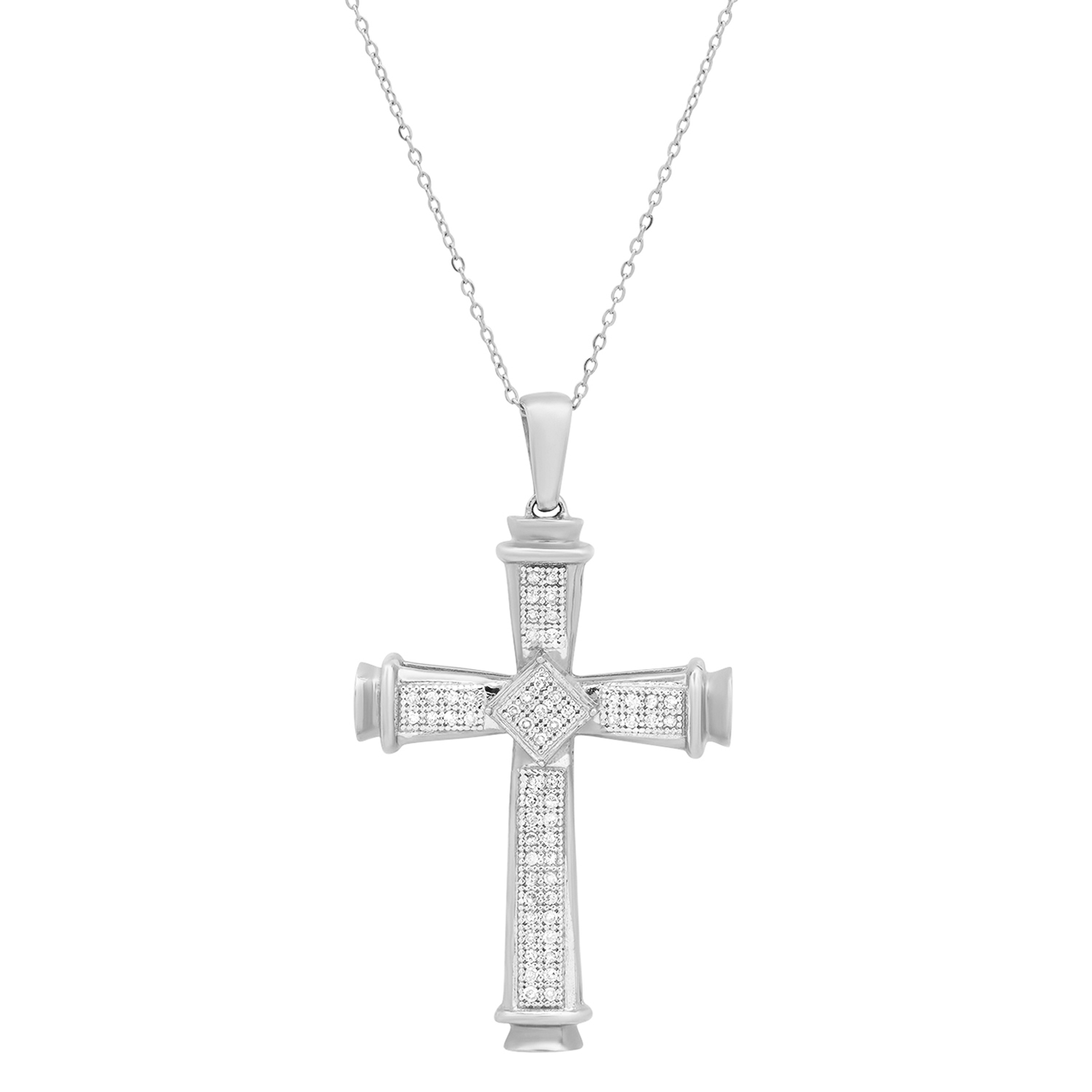 14k White Gold 17.0mm x 27.00mm Diamond Cross Pendant 0.20 Ctw. 14k White Gold 17.0mm x 27.00mm Diamond Cross Pendant 0.20 Ctw.