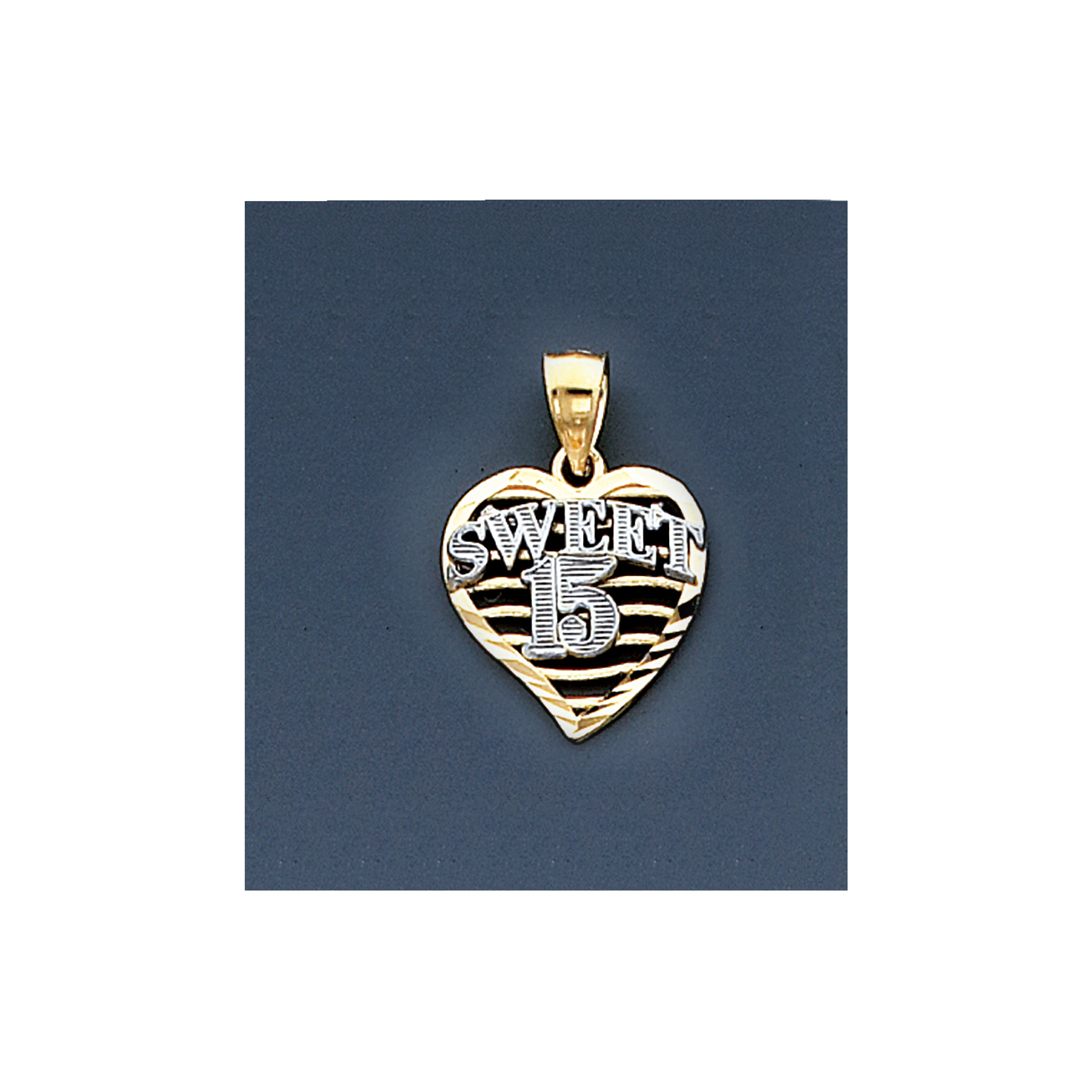 14K Gold Two Color Heart Quinceanera Pendant 15mm By 22mm 14K Gold Two Color Heart Quinceanera Pendant 15mm By 22mm
